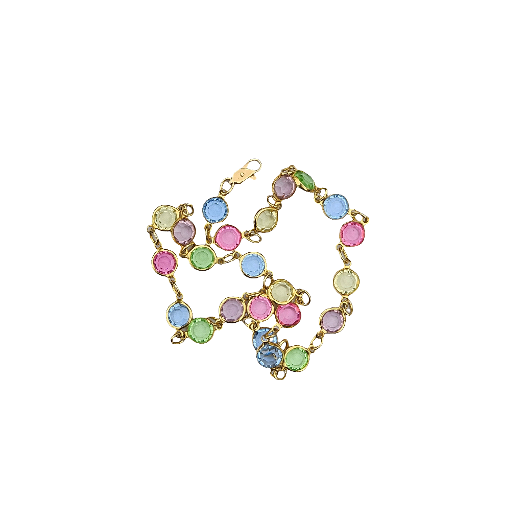 Bezel Set Crystal Gold Tone Necklace Pastel Pretty Multicolour Jewellery Chain