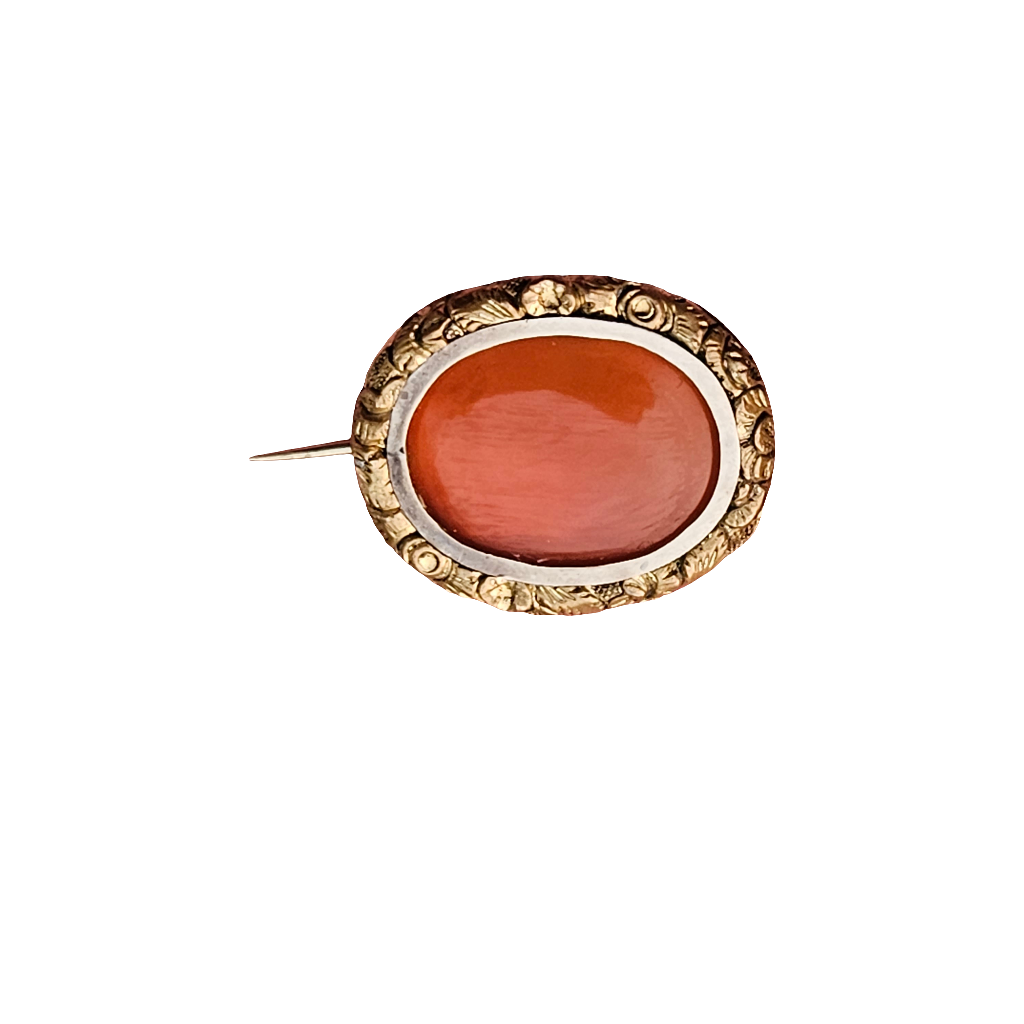 Antique Silver And Gold Gilt Carnelian Stone Brooch Pin Jewellery