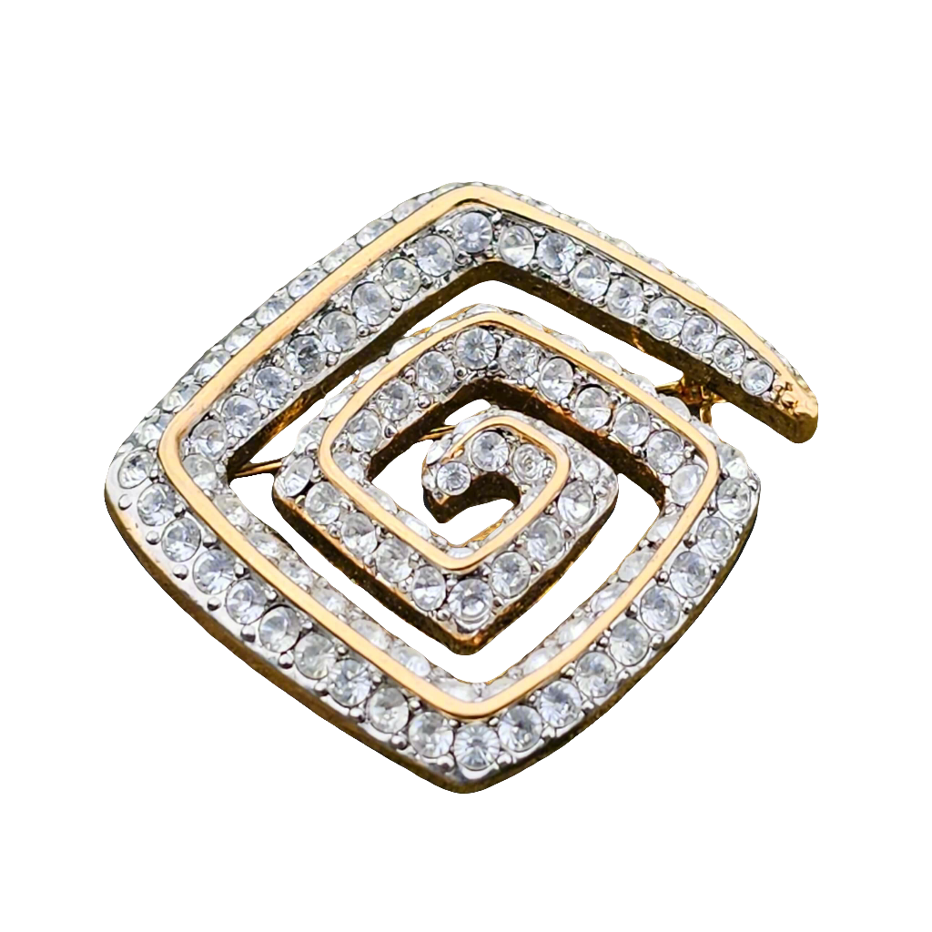 Diamante Spiral Brooch Gold Tone Vintage Crystal Jewellery