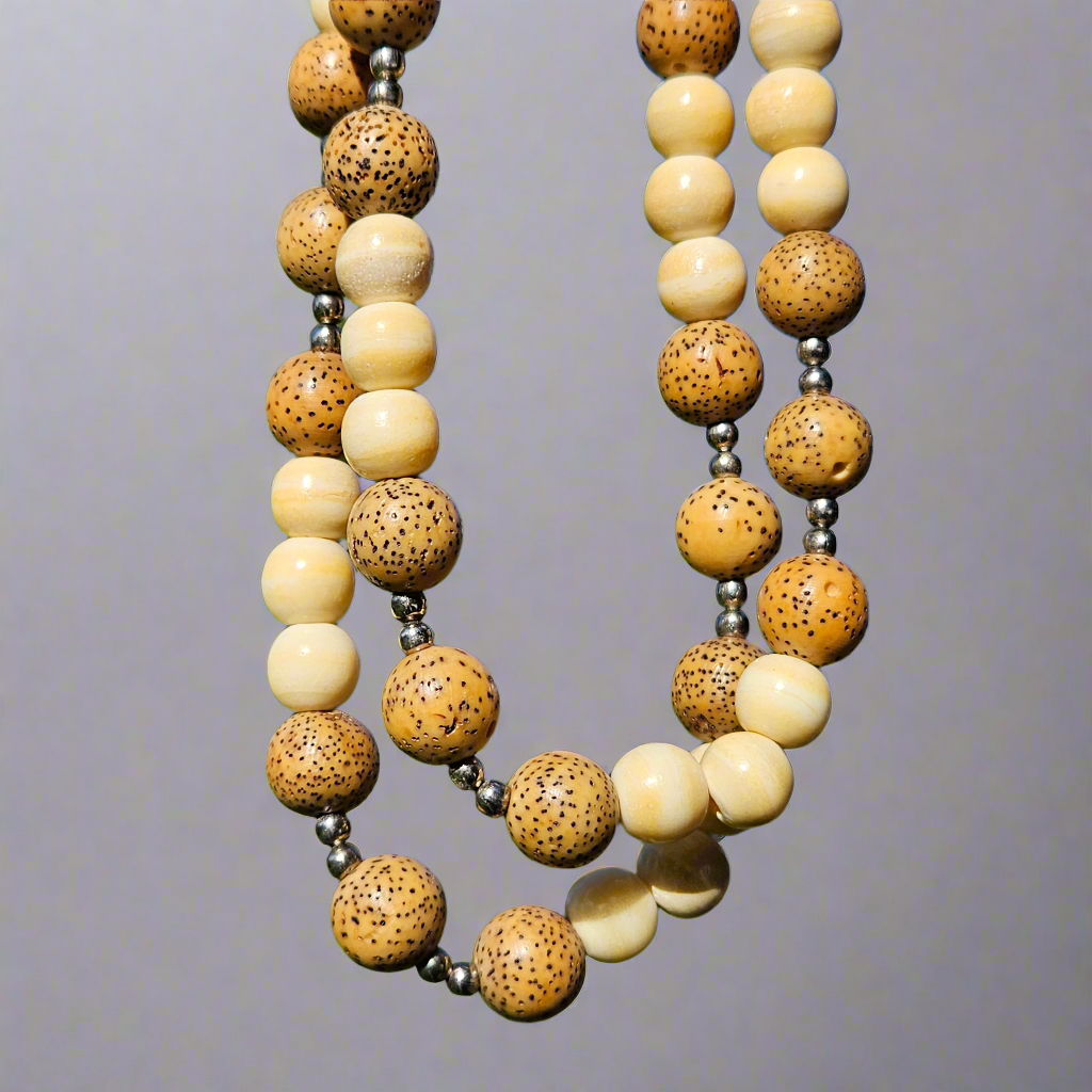 Bodhi Buddha Mala Beads Prayer Necklace Ivory Colour Bone Lotus Seed