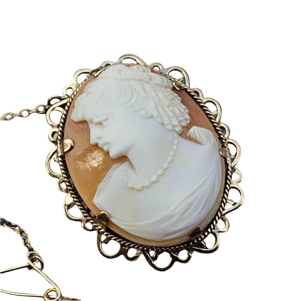 Beautiful 9ct 375 Gold Cameo Large Brooch Antique Jewellery Carved