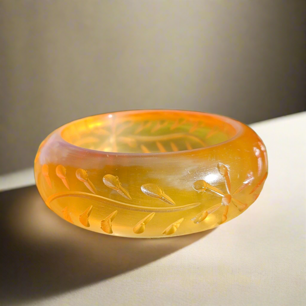 Carved Apple Juice Bakelite Bangle Vintage Bracelet Jewellery