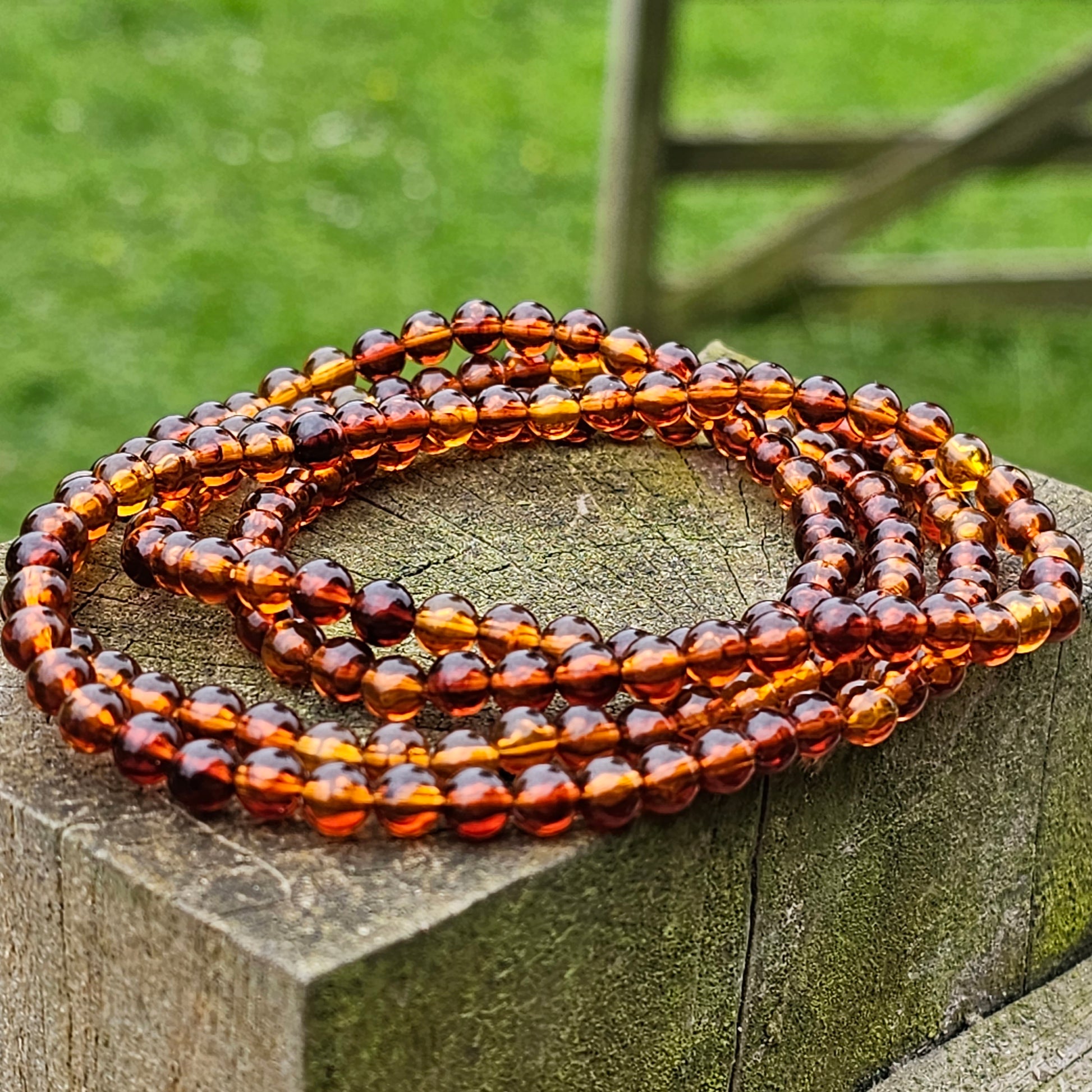 Faux Amber Beads Long Vintage Necklace Boho Style