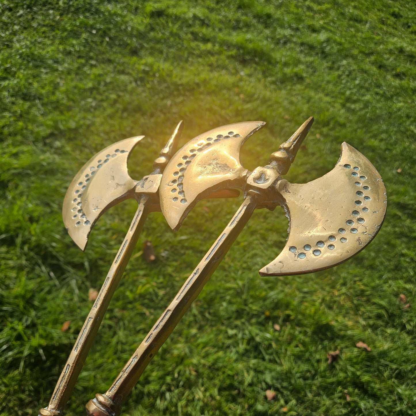 Pair Of Brass Battle Axes Antique Heavy Wall Decor Medieval Larp