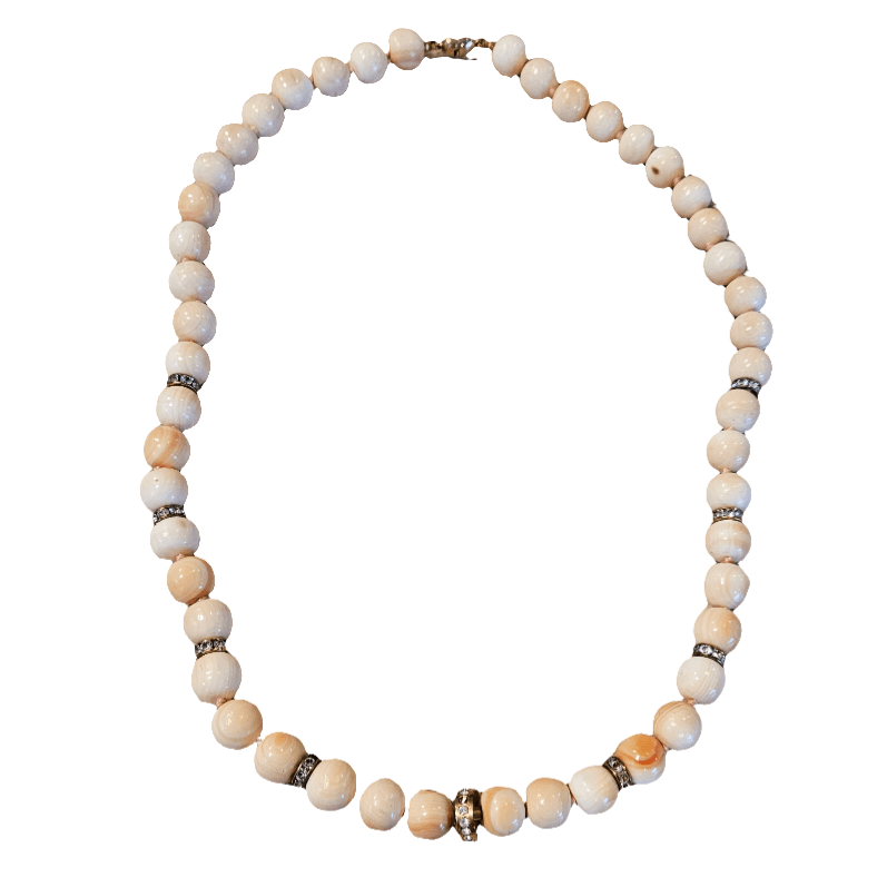 Stunning Jadeized Tridacna Shell Fossil Beaded Necklace Natural Carved Coral Jewellery