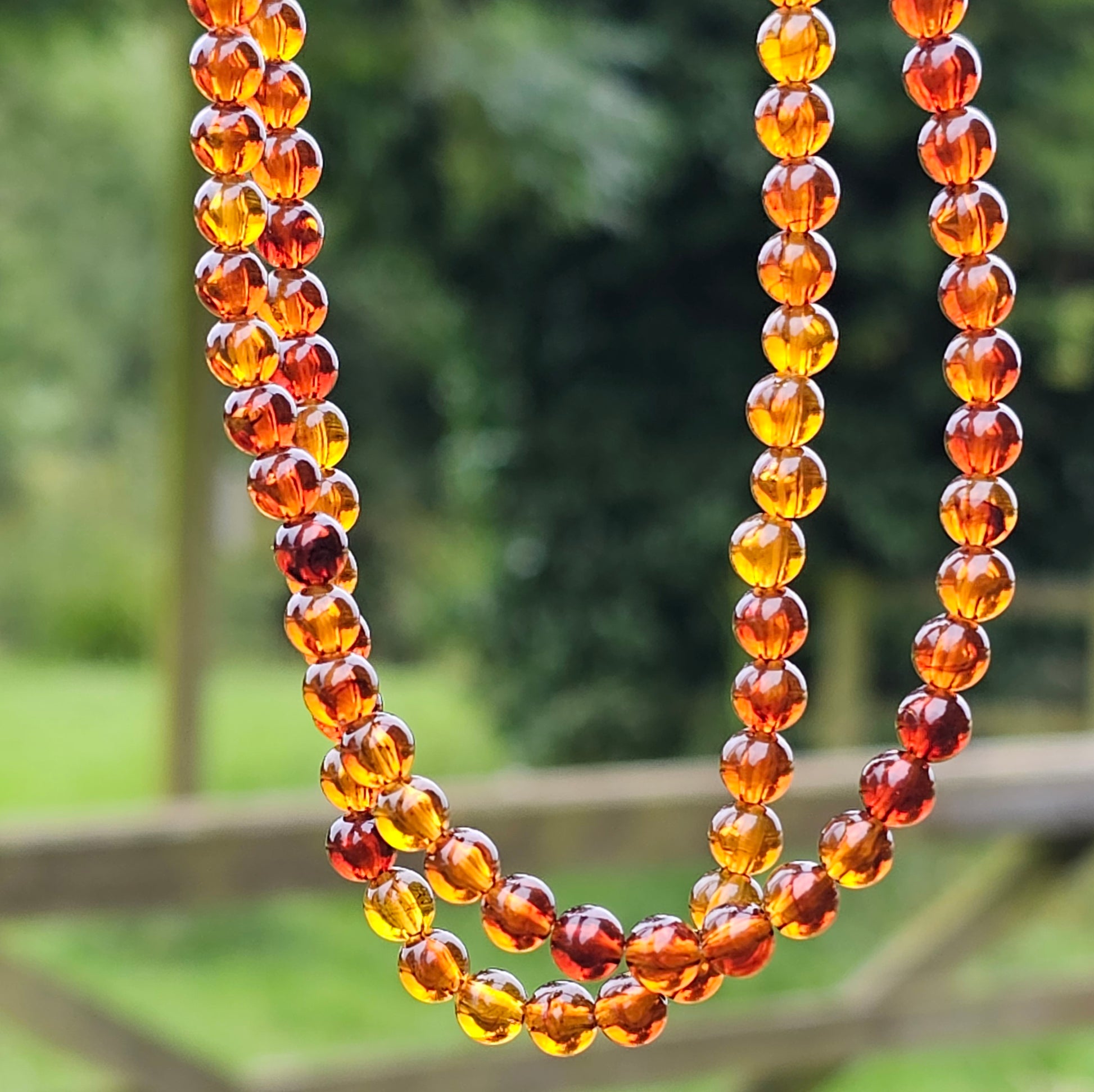 Faux Amber Beads Long Vintage Necklace Boho Style