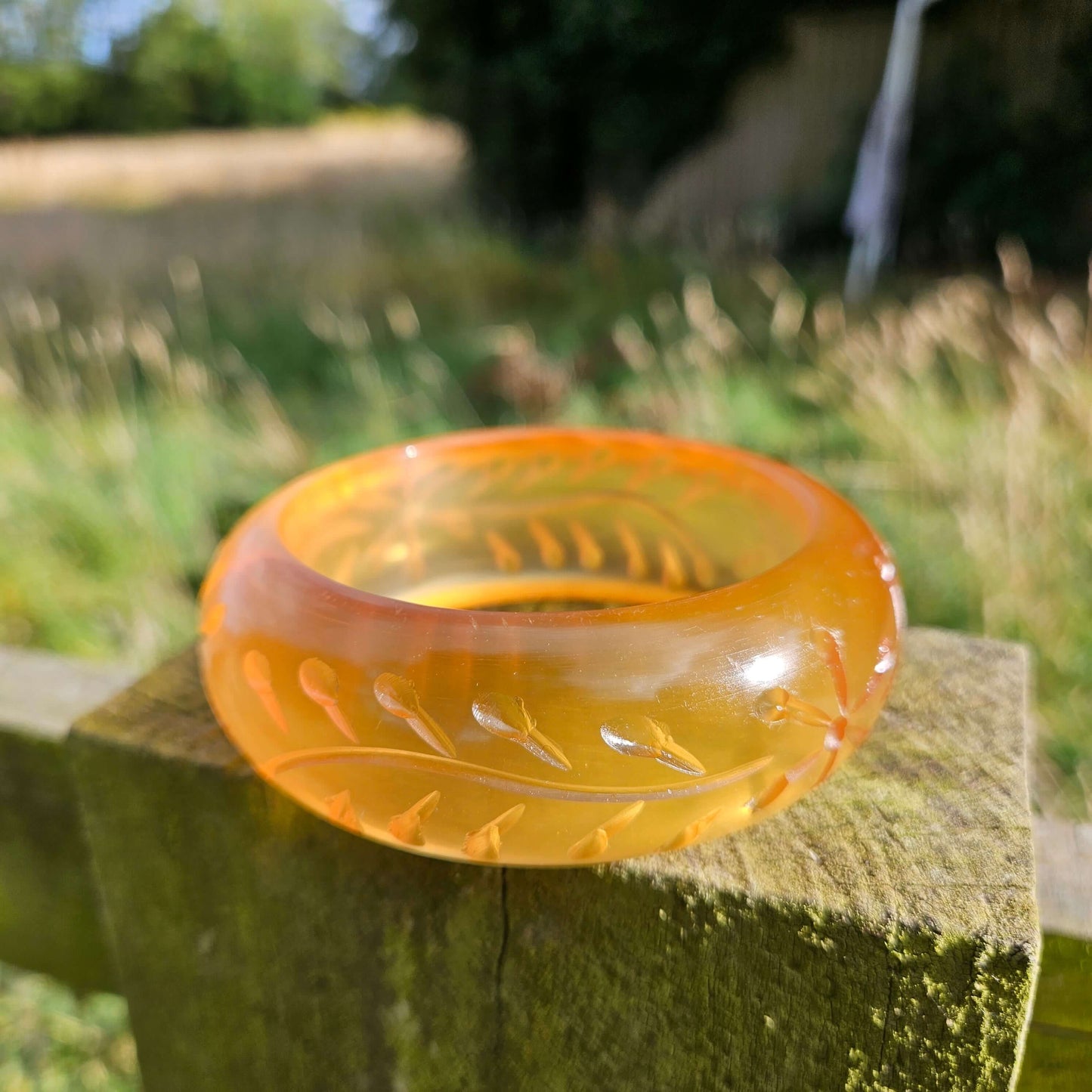 Carved Apple Juice Bakelite Bangle Vintage Bracelet Jewellery