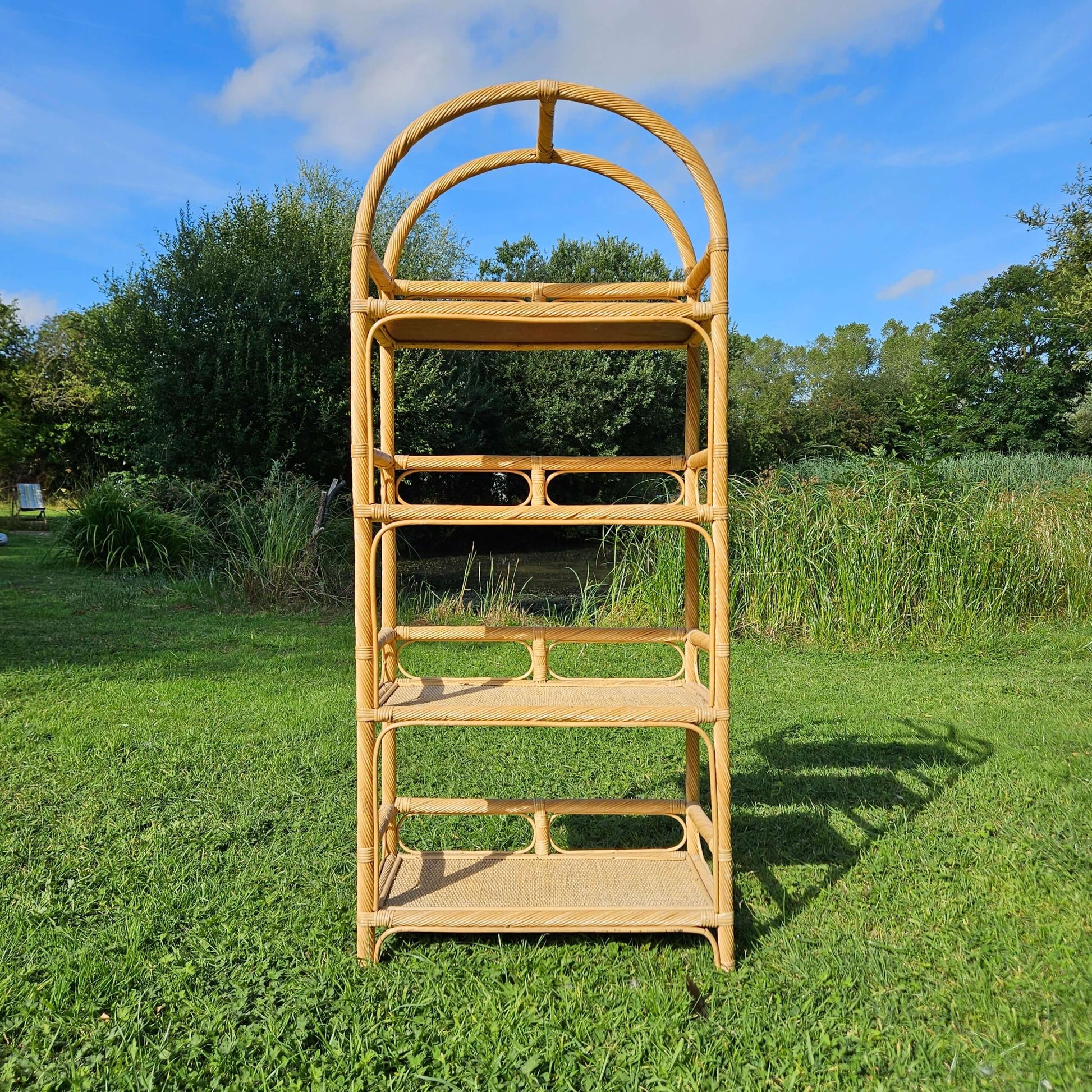 Vintage Bamboo Shelving Unit Wicker Bentwood Furniture Bookcase