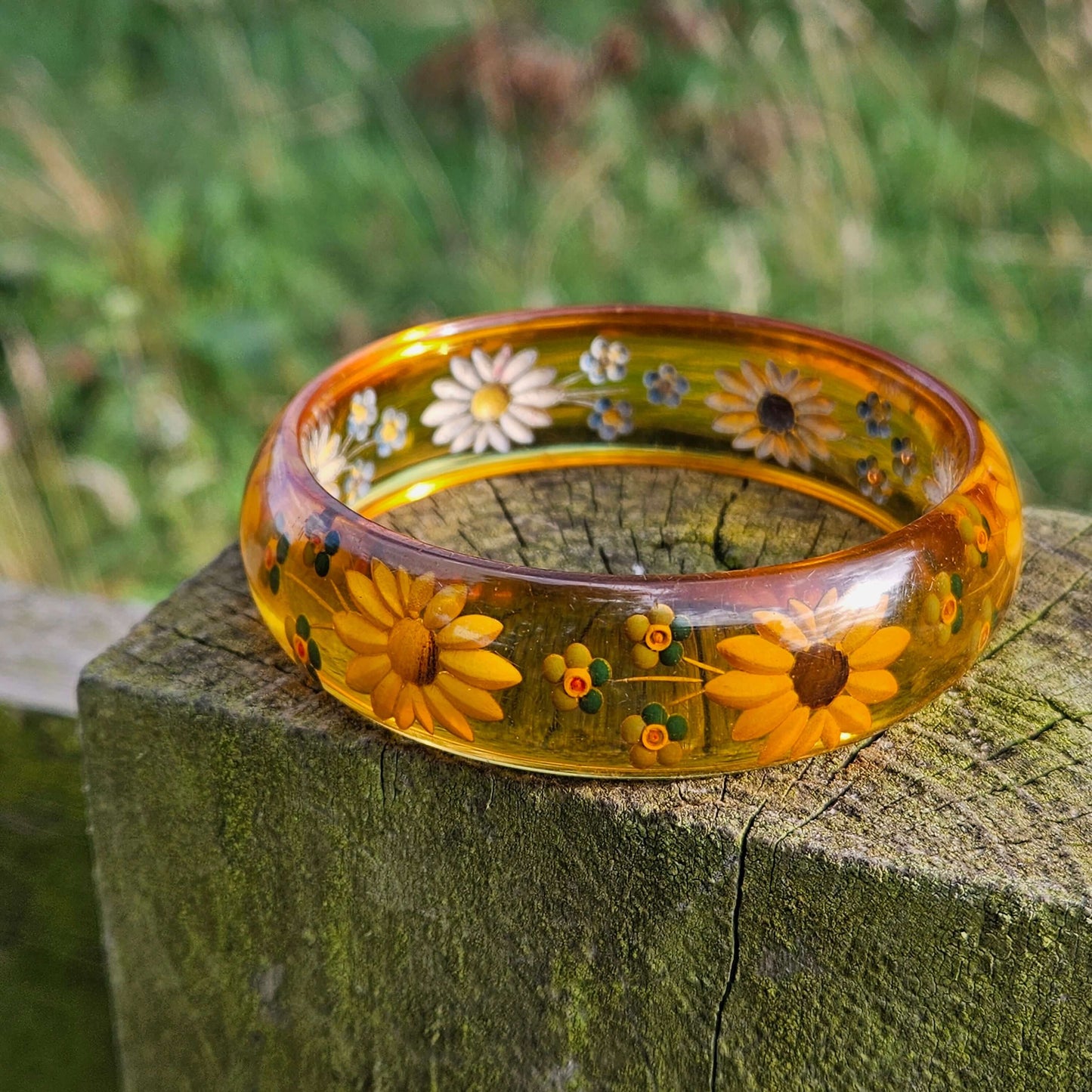 Reverse Carved Bakelite Bangle Vintage Jewellery Flowers