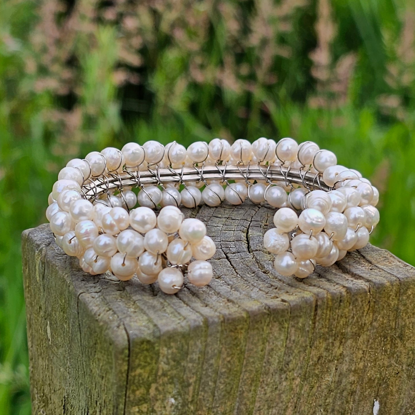 Freshwater Pearl Bangle Adjustable Bridal Bracelet