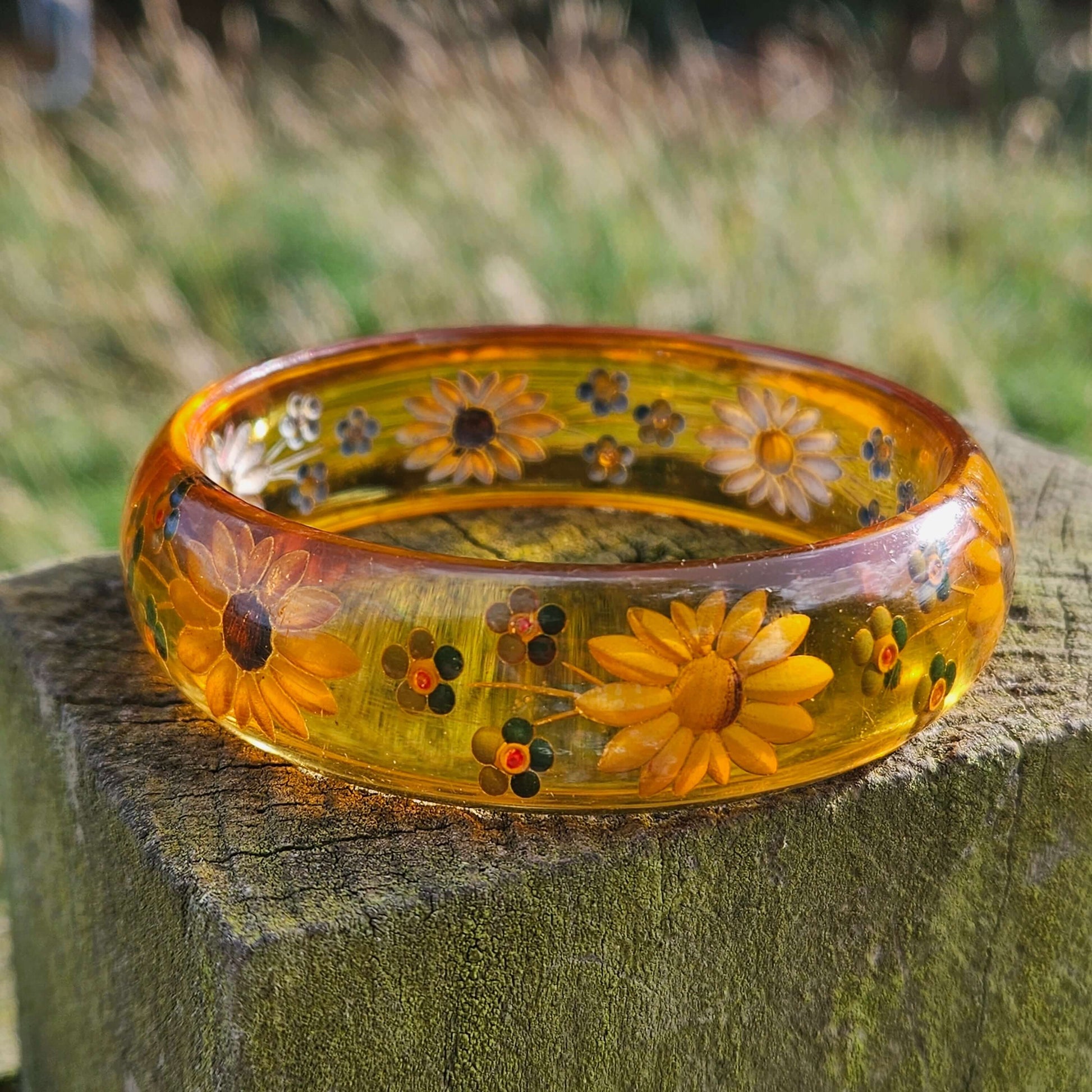 Reverse Carved Bakelite Bangle Vintage Jewellery Flowers