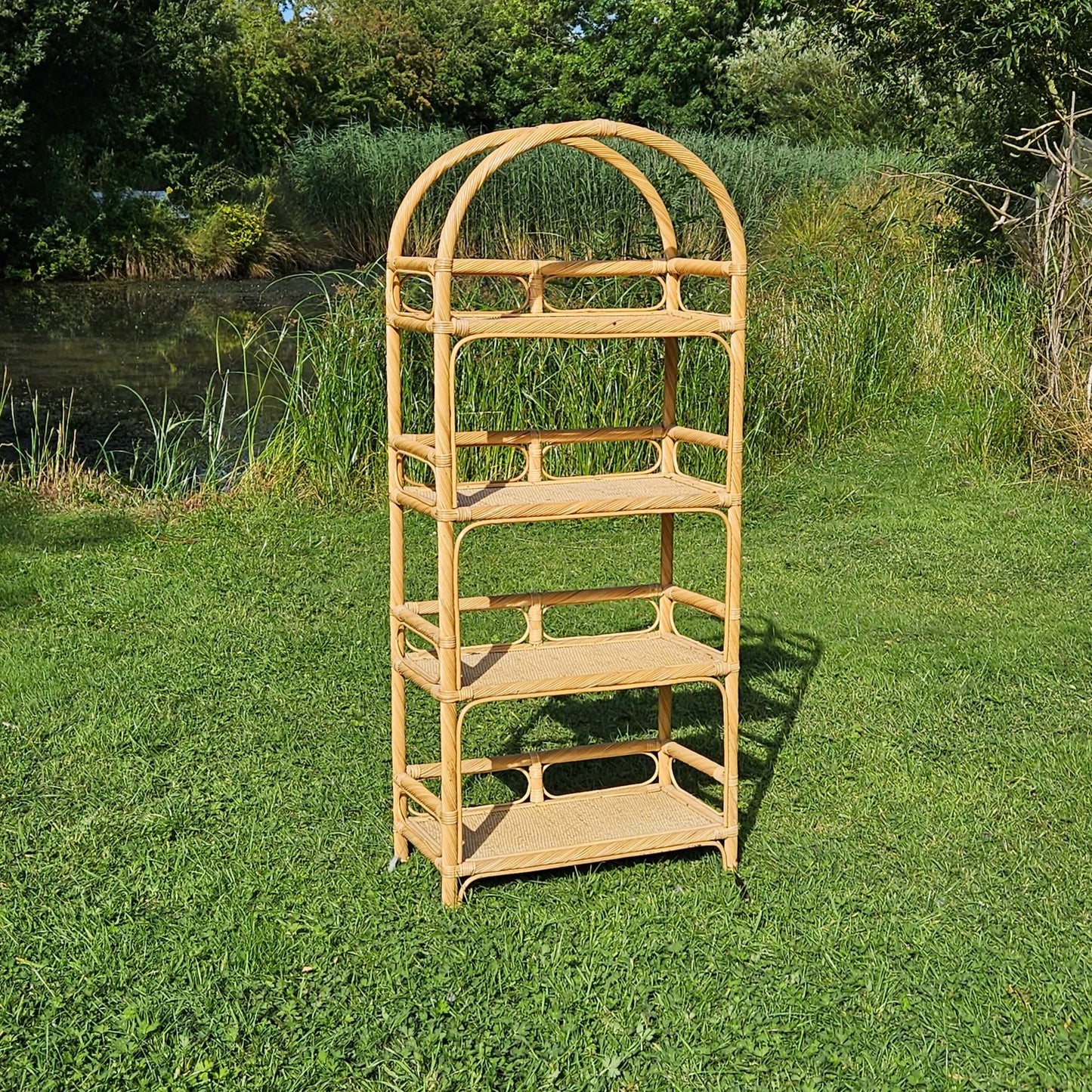 Vintage Bamboo Shelving Unit Wicker Bentwood Furniture Bookcase