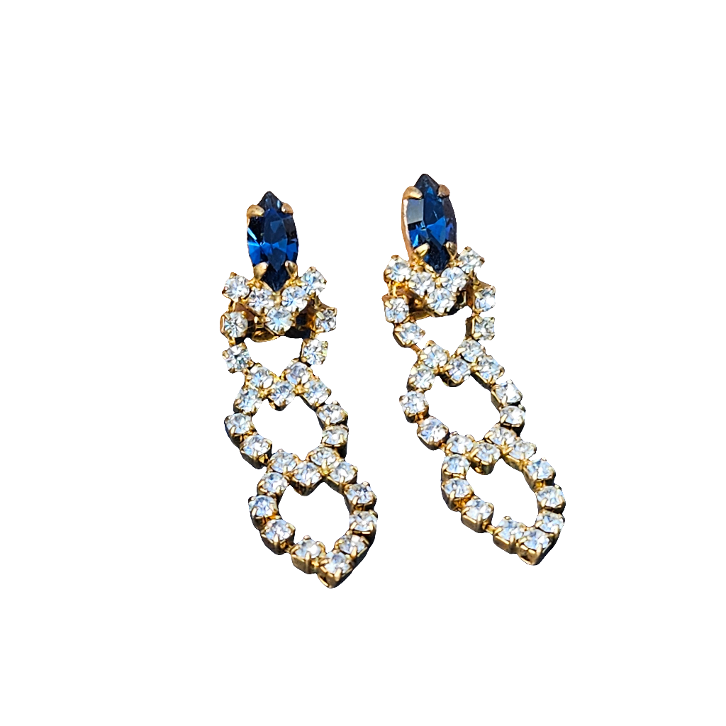 Earrings Blue Dangle Crystal Stylish Clip On Vintage Jewellery