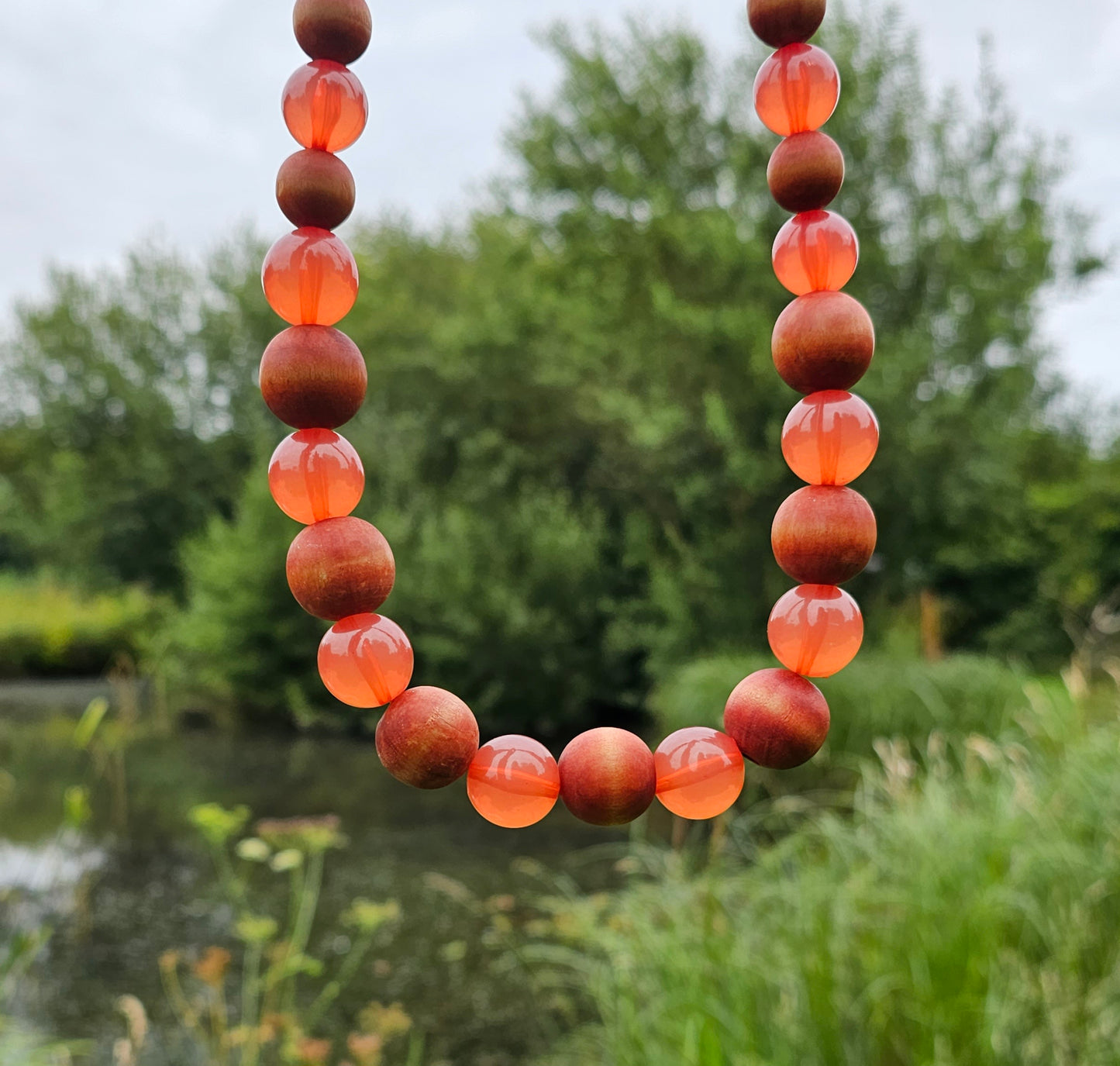 Faux Gemstone Beads Vintage Necklace Pink Orange