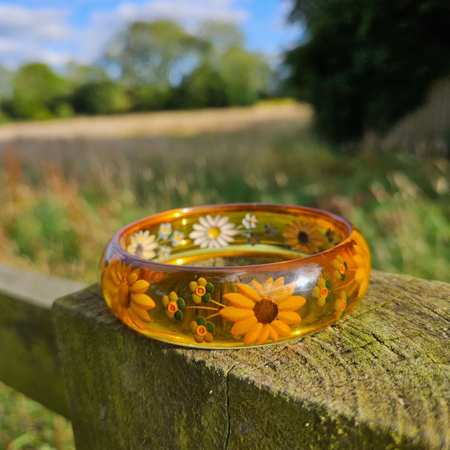 Reverse Carved Bakelite Bangle Vintage Jewellery Flowers