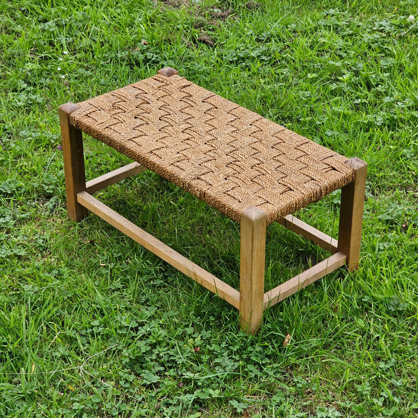 Vintage Woven Double Width Rattan Top Foot Stool Rattan Furniture