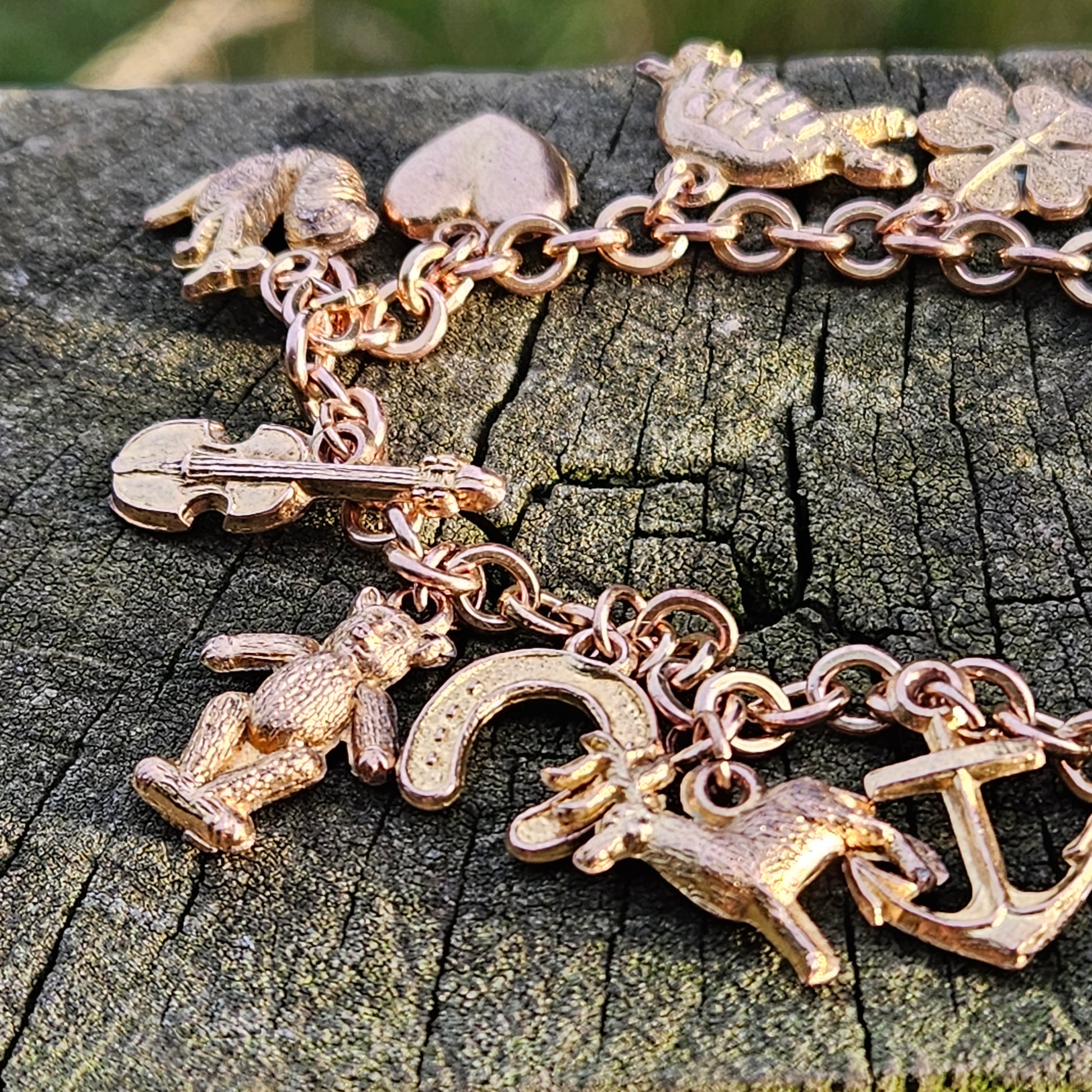 Cute Antique Copper Charm Bracelet 19cm Vintage Jewellery