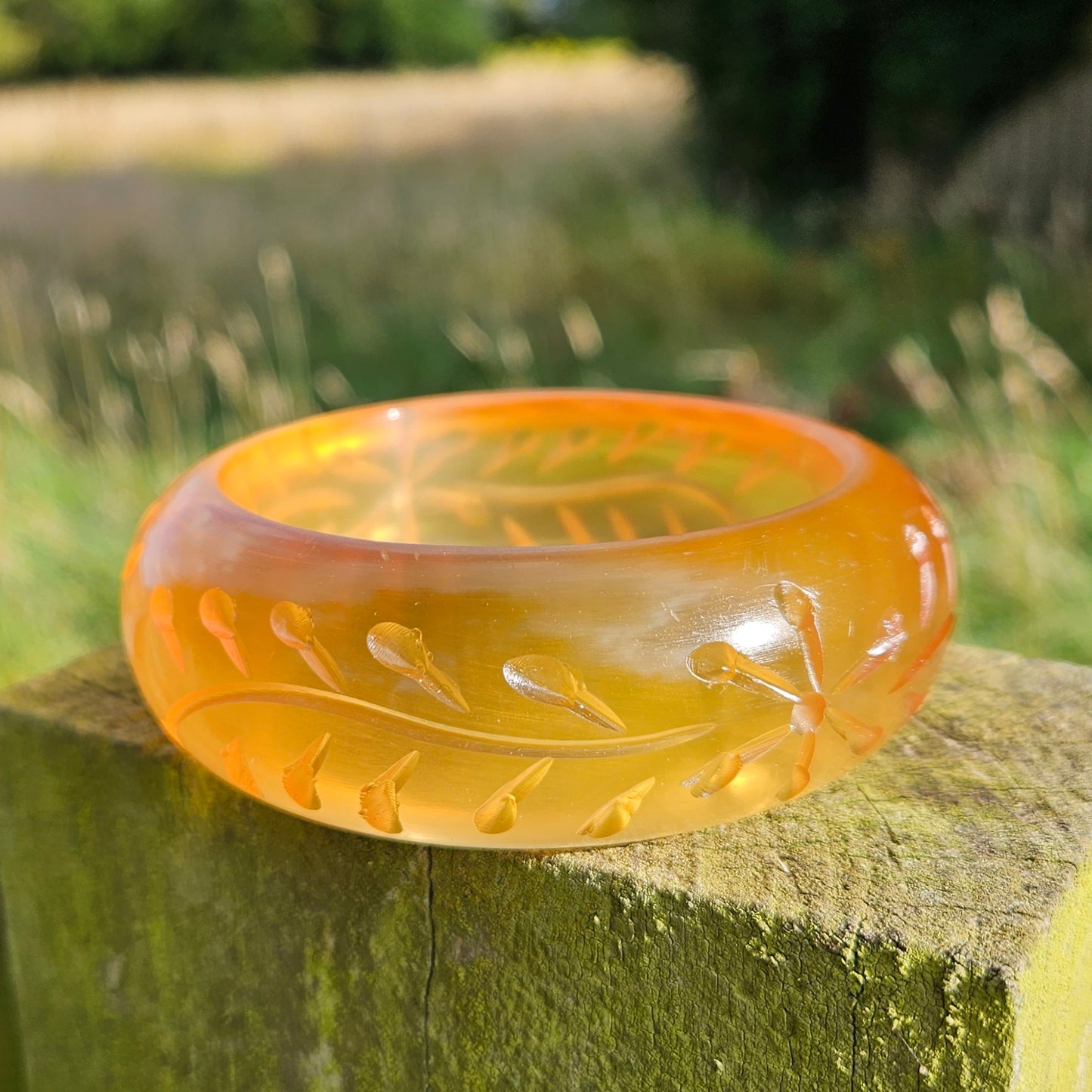 Carved Apple Juice Bakelite Bangle Vintage Bracelet Jewellery