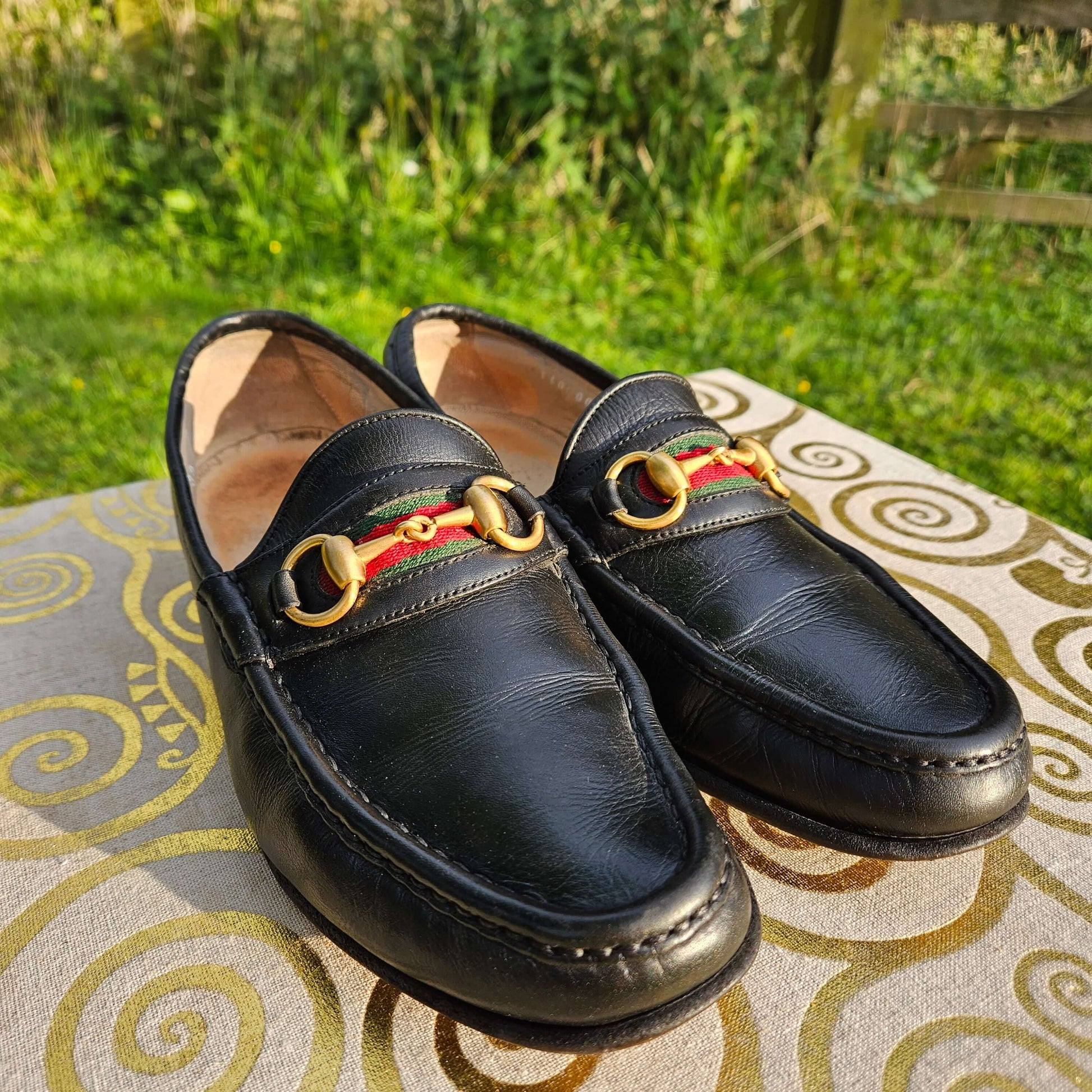 Genuine Gucci Horsebit Loafers Vintage Shoes Black Leather Size 39