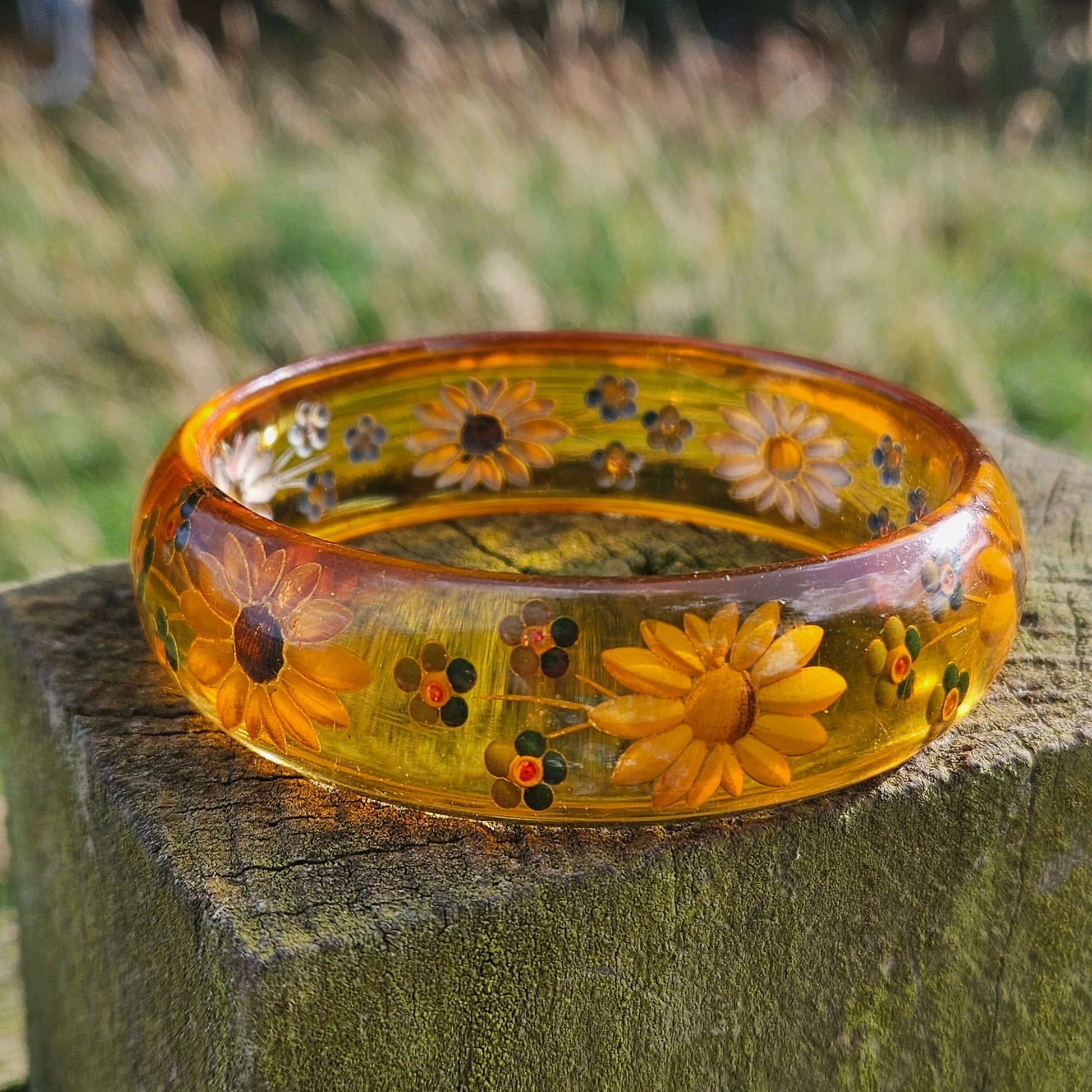 Reverse Carved Bakelite Bangle Vintage Jewellery Flowers