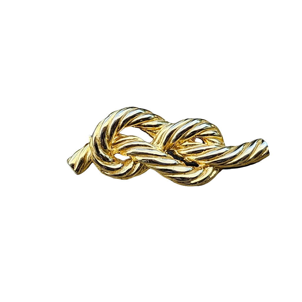 Rope Knot Brooch Gold Vintage Statement Jewelry 80s Glam