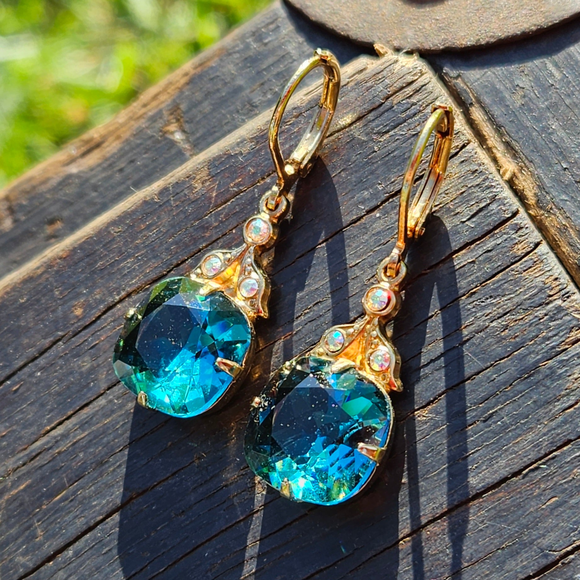 Kirks Folly Vintage Earrings Blue Crystal Gold Dangle Drop