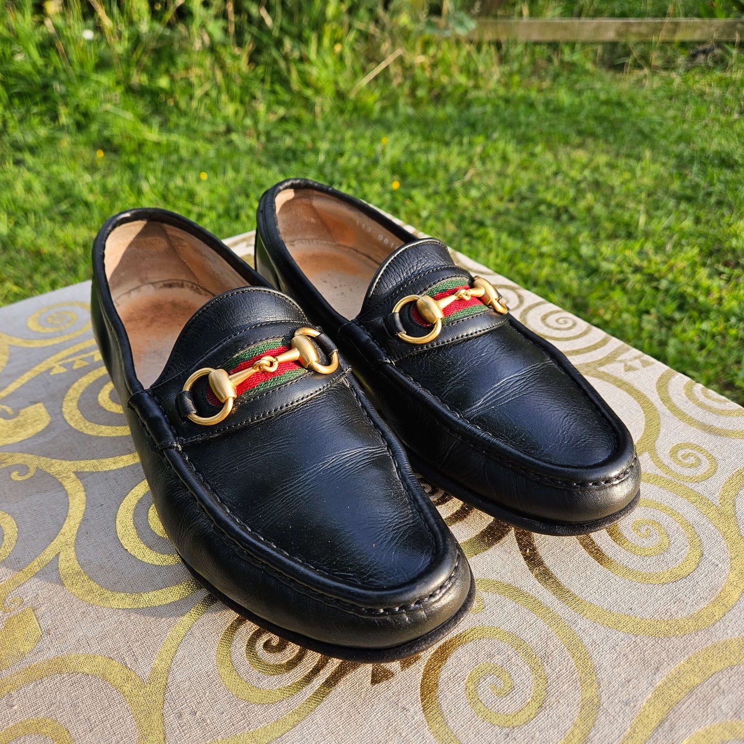 Genuine Gucci Horsebit Loafers Vintage Shoes Black Leather Size 39