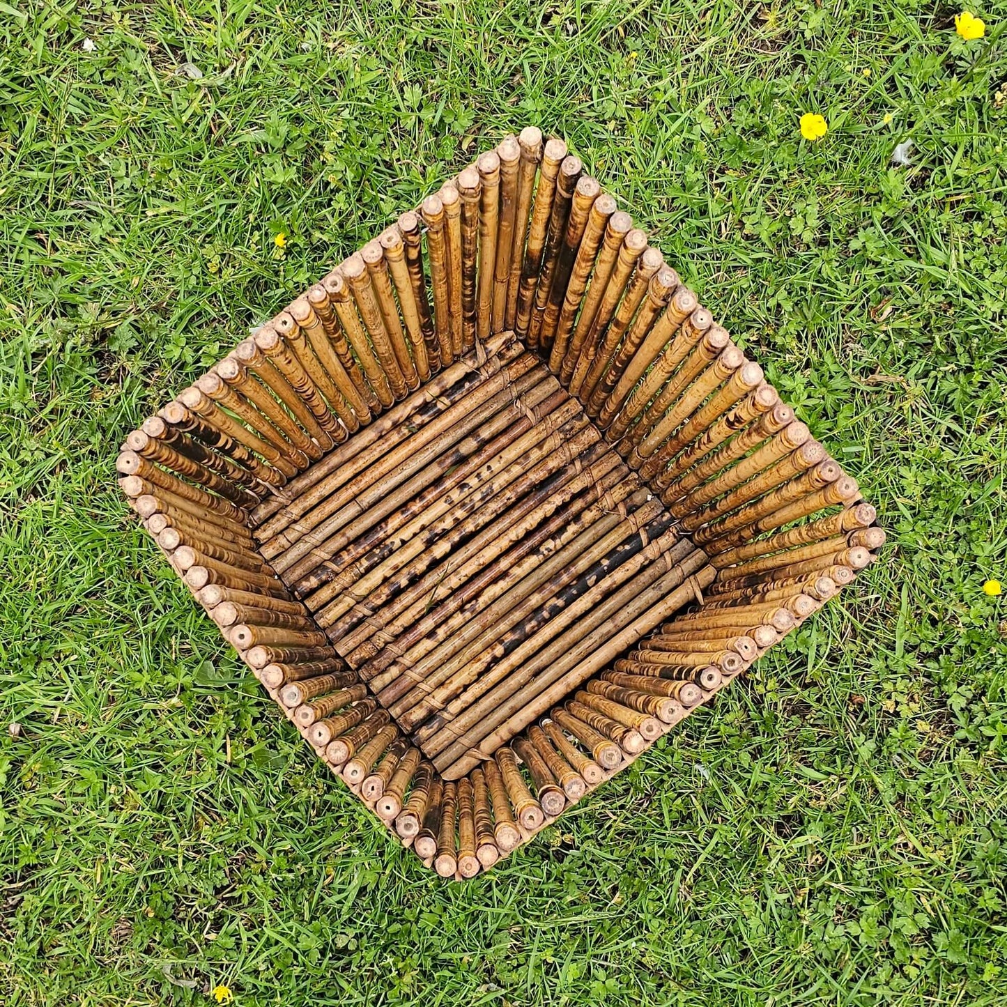 Tortoiseshell Bamboo Planter Waste Paper Bin MCM Vintage