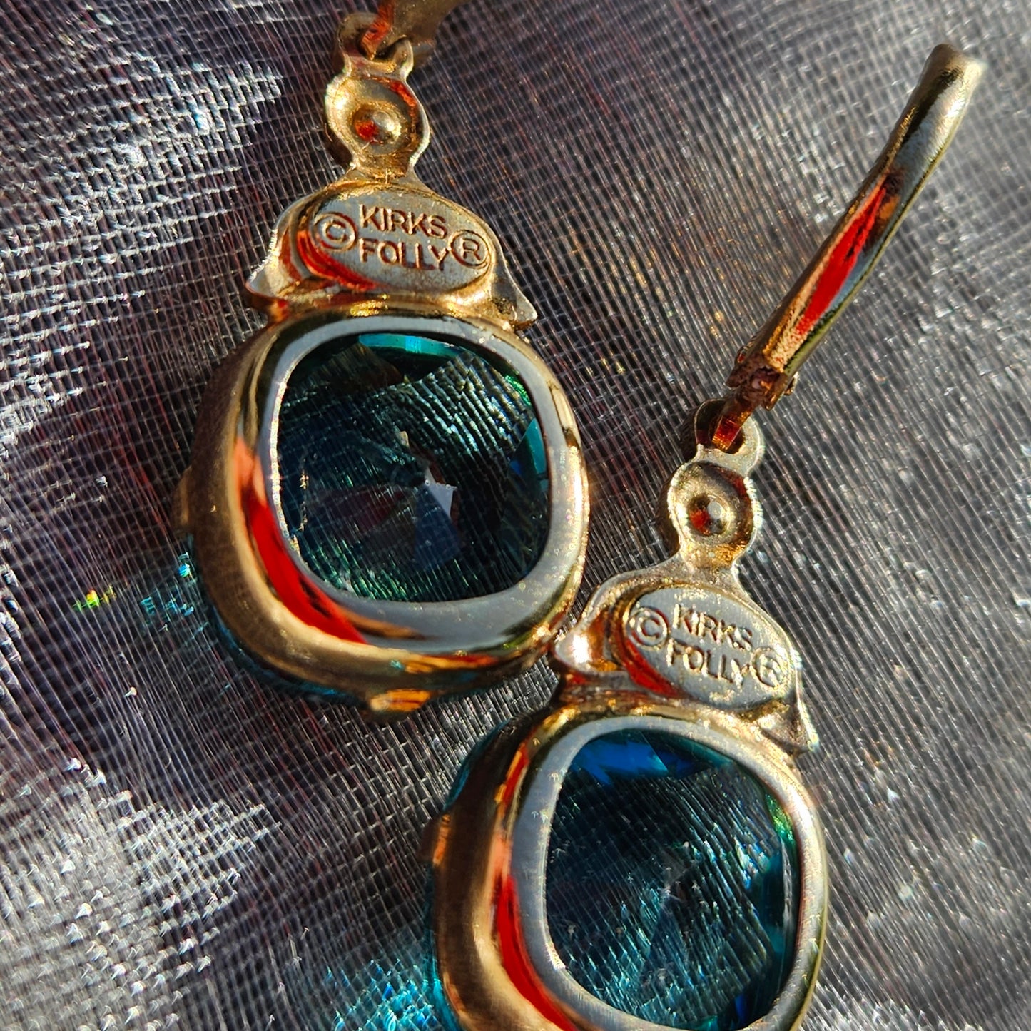 Kirks Folly Vintage Earrings Blue Crystal Gold Dangle Drop