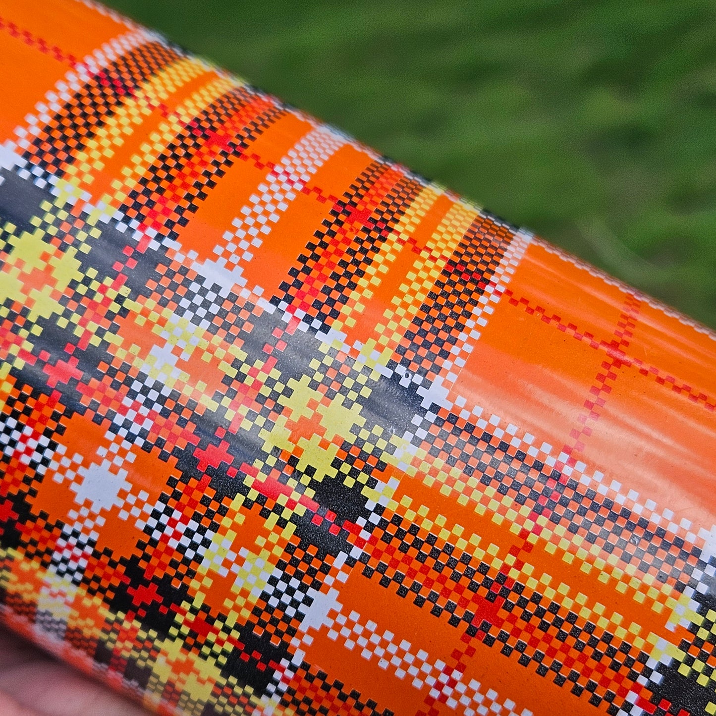 Vintage Metal Thermos Flask Orange Plaid Tartan 60s 70s Ching Kiang Brand