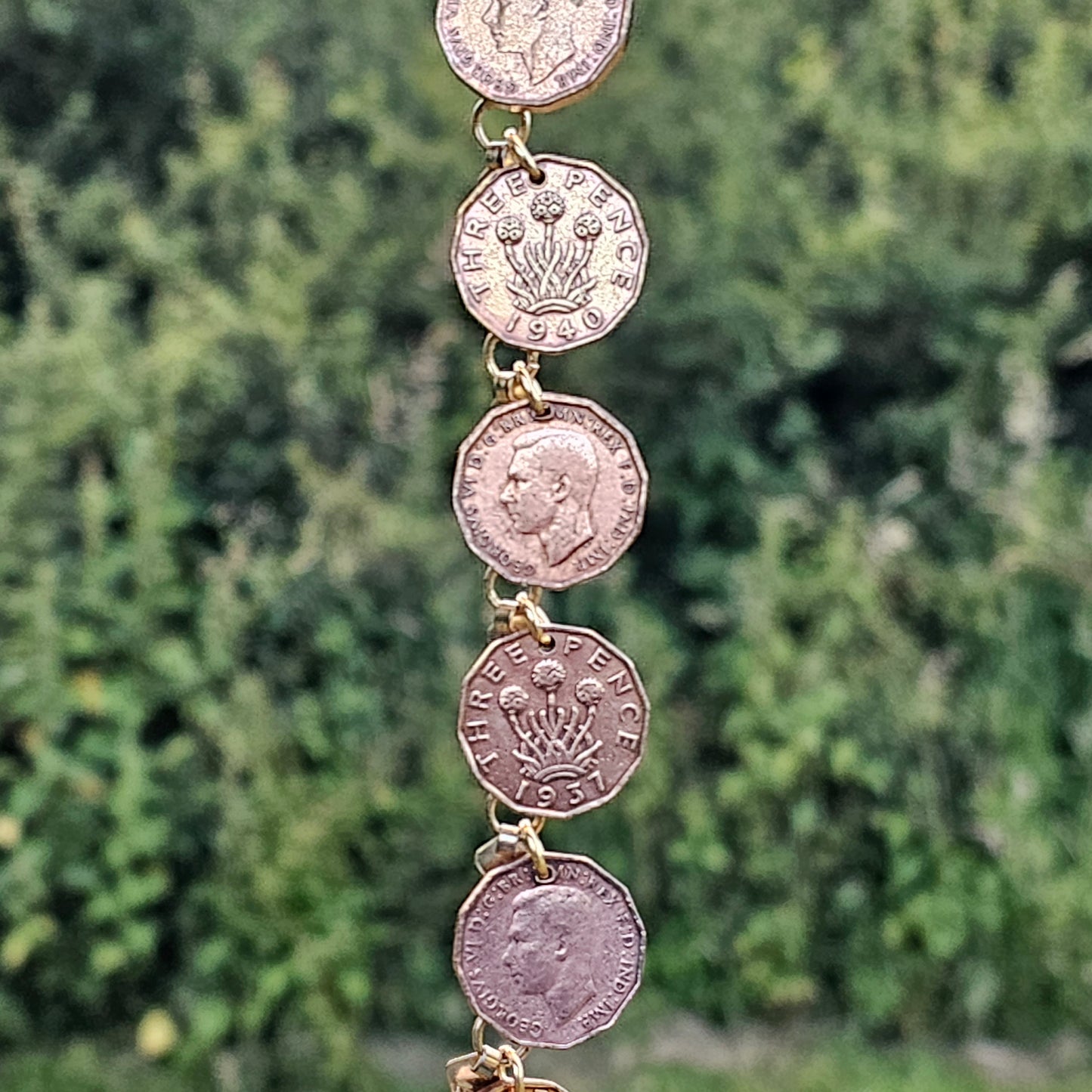 Old Three Pence Charm Bracelet Vintage Jewellery Gold Tone