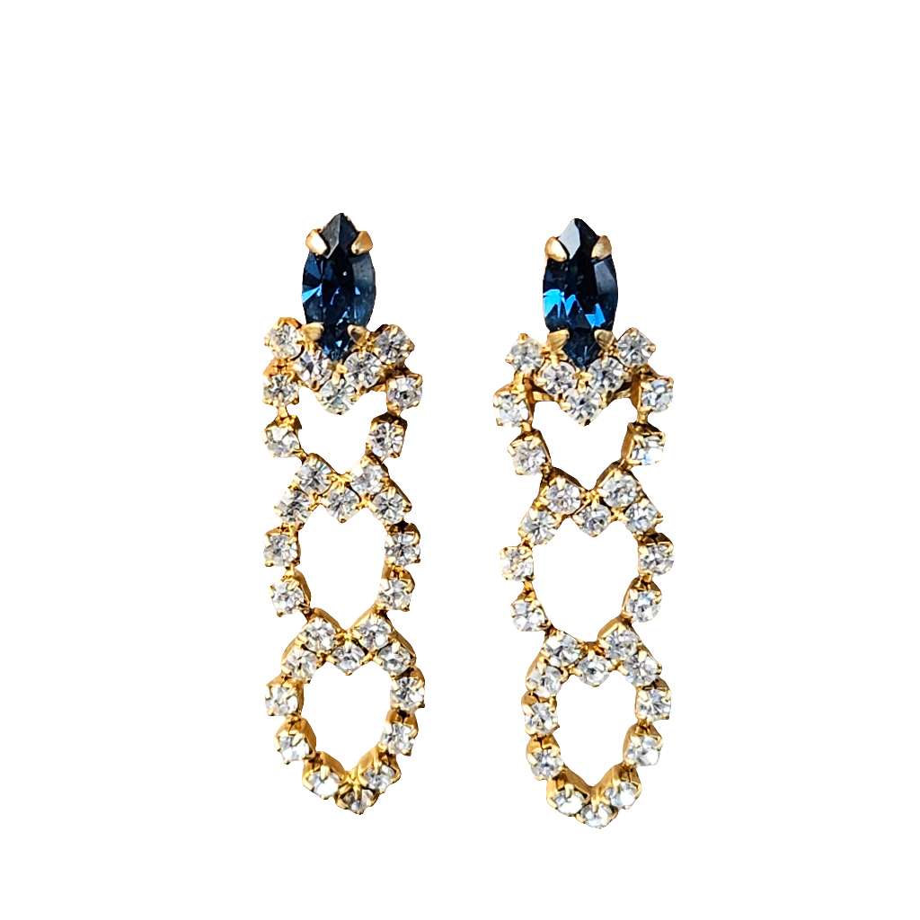 Earrings Blue Dangle Crystal Stylish Clip On Vintage Jewellery