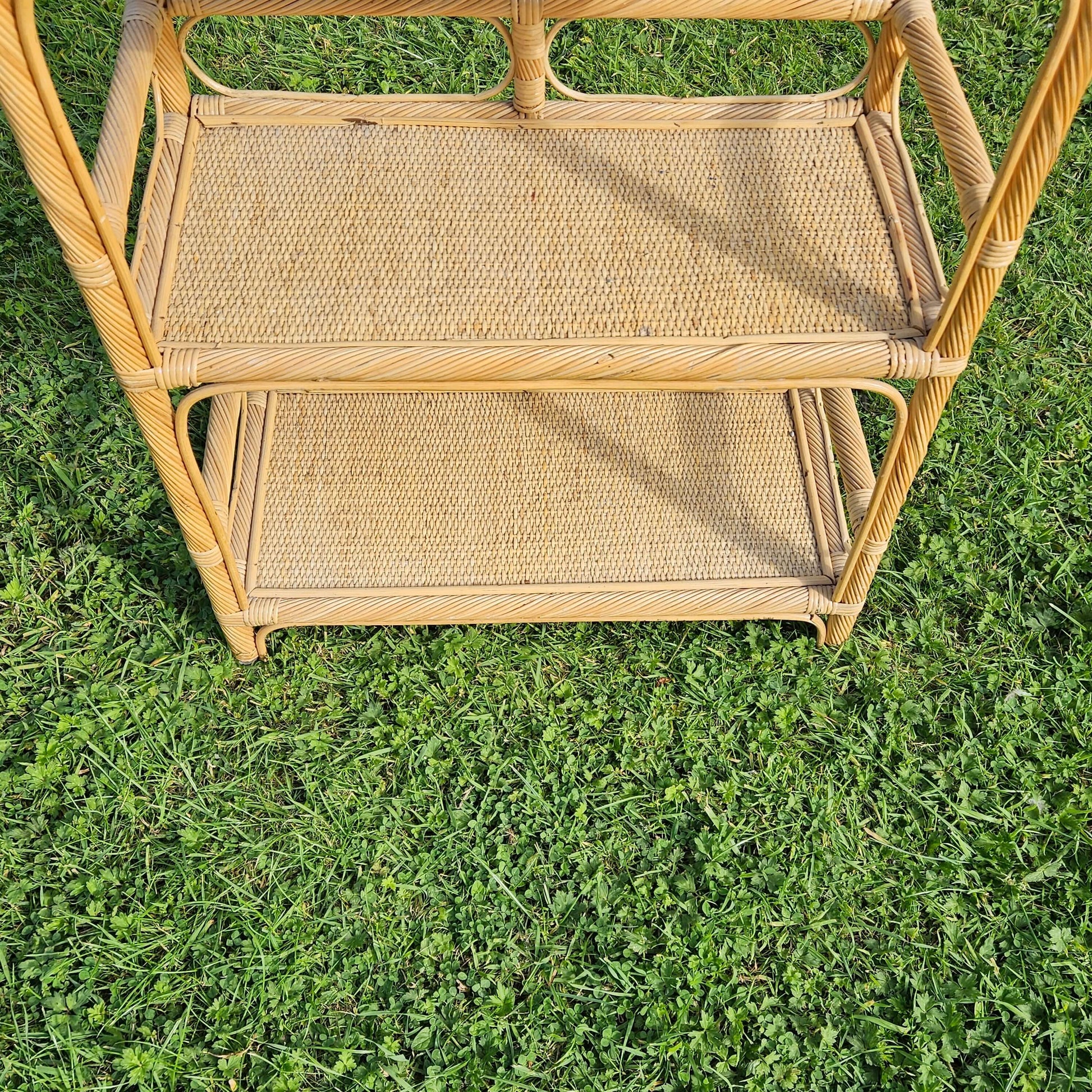 Vintage Bamboo Shelving Unit Wicker Bentwood Furniture Bookcase