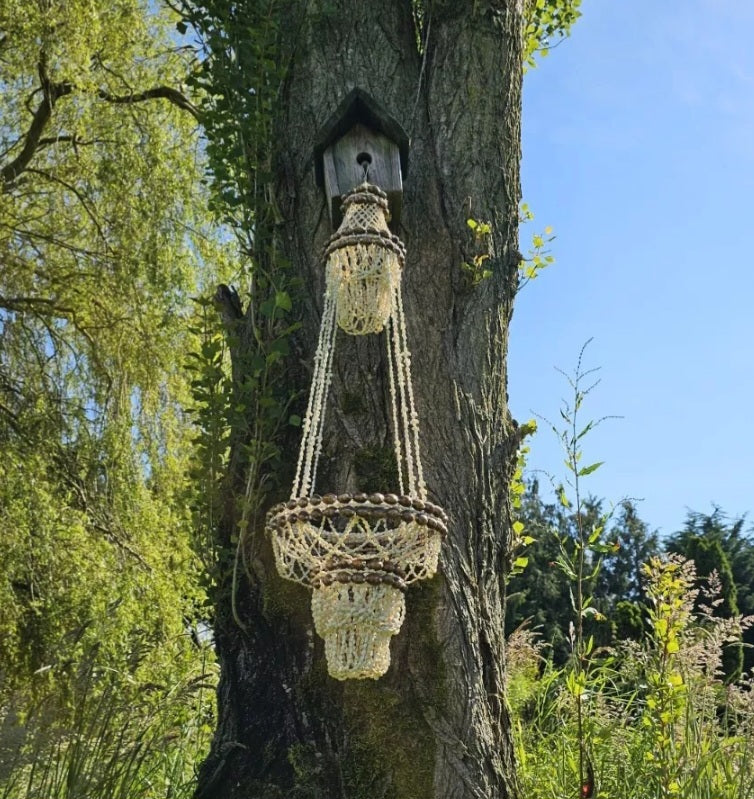 Vintage Hanging Macrame Shell Planter Boho Natural Plant Holder