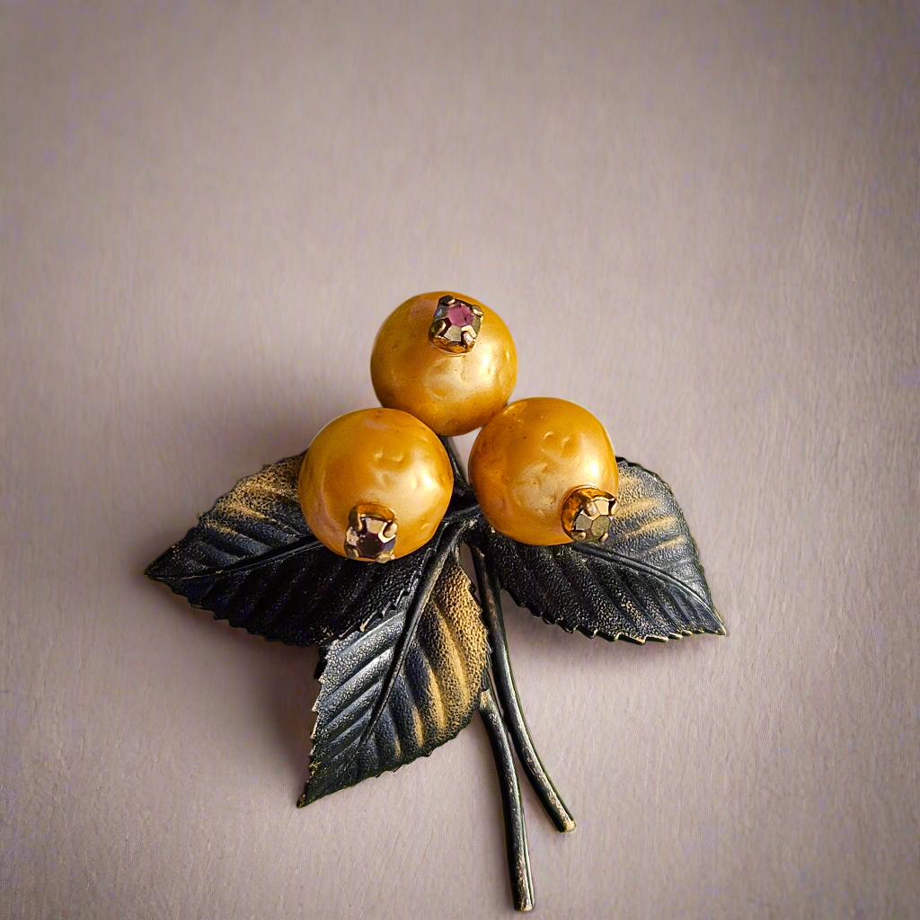 Pomegranate Brooch Pink Crystal Pearl Antique Jewellery Unique