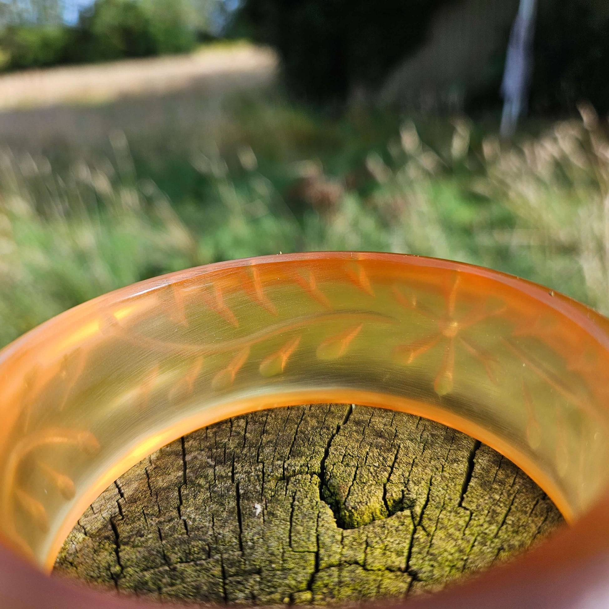 Carved Apple Juice Bakelite Bangle Vintage Bracelet Jewellery