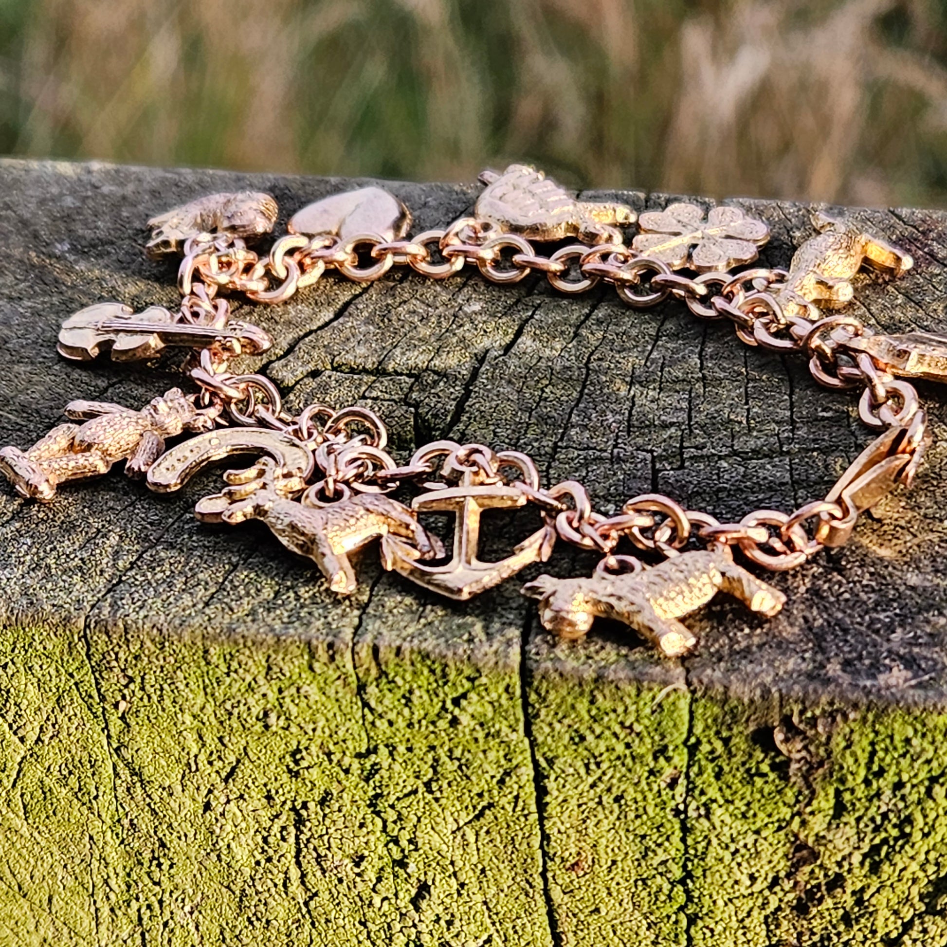 Cute Antique Copper Charm Bracelet 19cm Vintage Jewellery