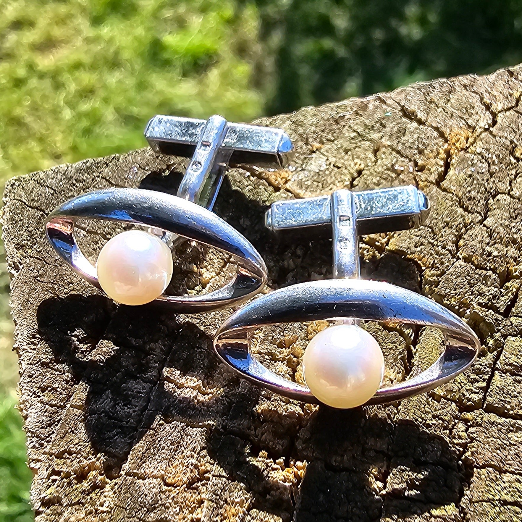 Mikimoto Pearl Cufflinks Sterling Silver Hallmarked Vintage