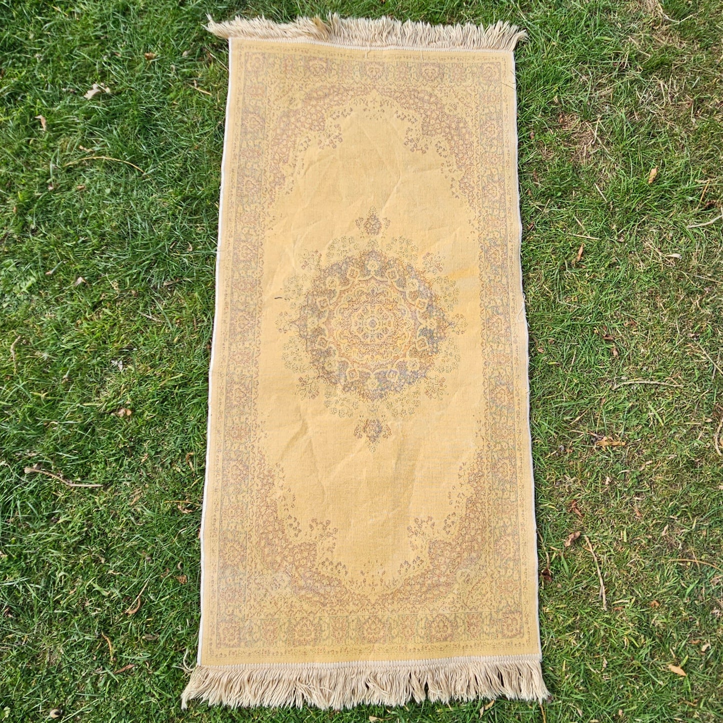 Old Persain Rug Hand Knotted Silk Carpet Cream Traditional Design 5ft