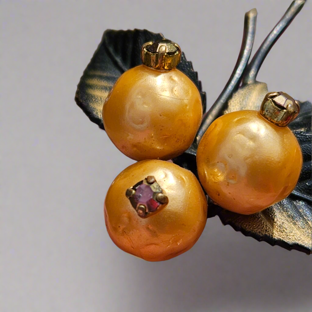 Pomegranate Brooch Pink Crystal Pearl Antique Jewellery Unique