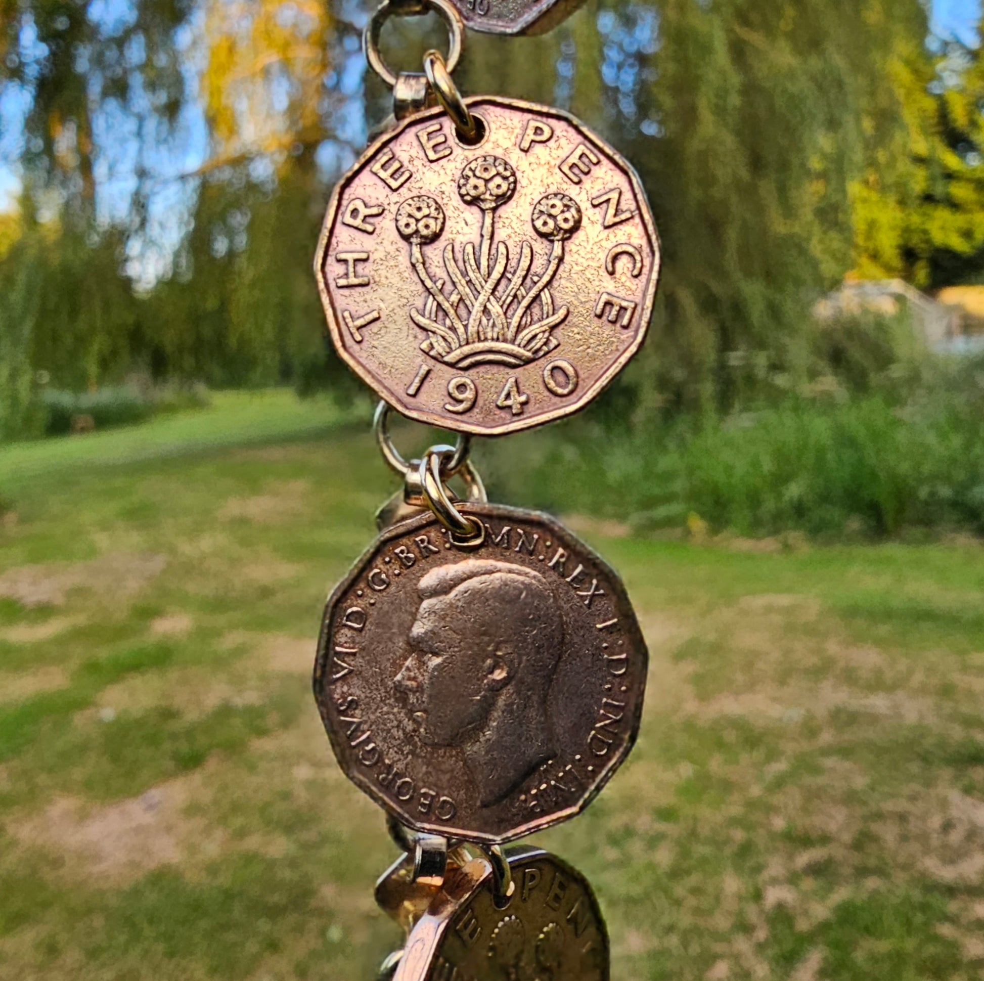 Old Three Pence Charm Bracelet Vintage Jewellery Gold Tone