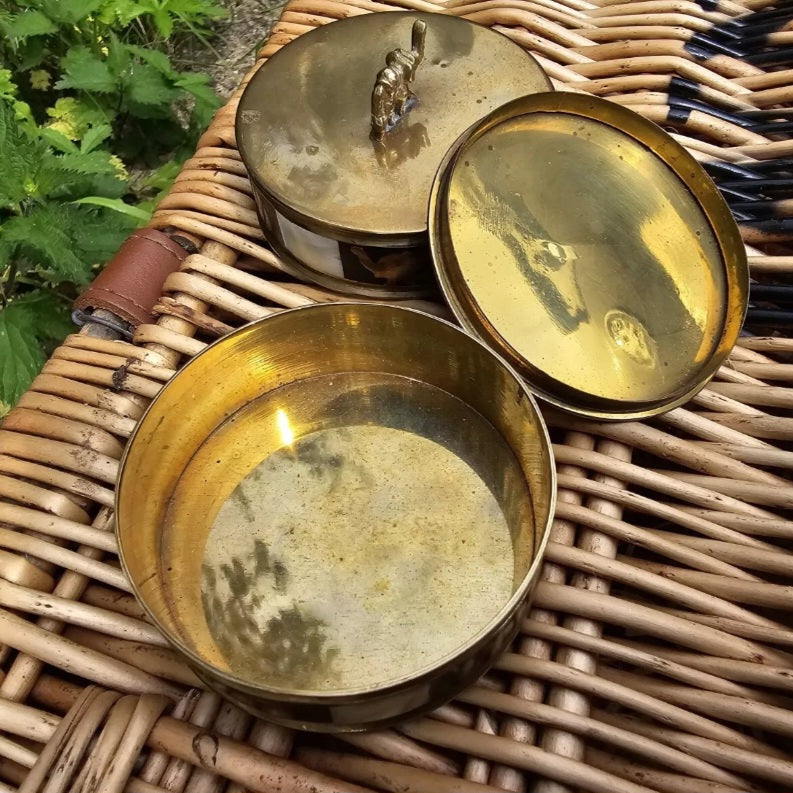 Pair Of Vintage Brass Ebony And Mother Of Pearl Trinket Boxes