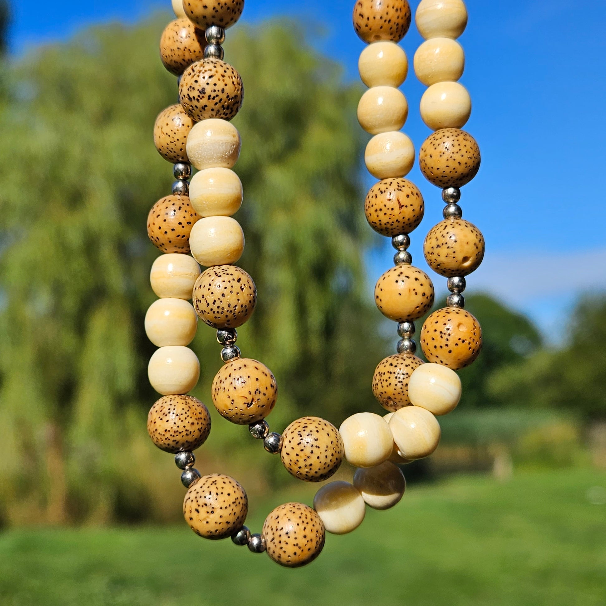 Bodhi Buddha Mala Beads Prayer Necklace Ivory Colour Bone Lotus Seed