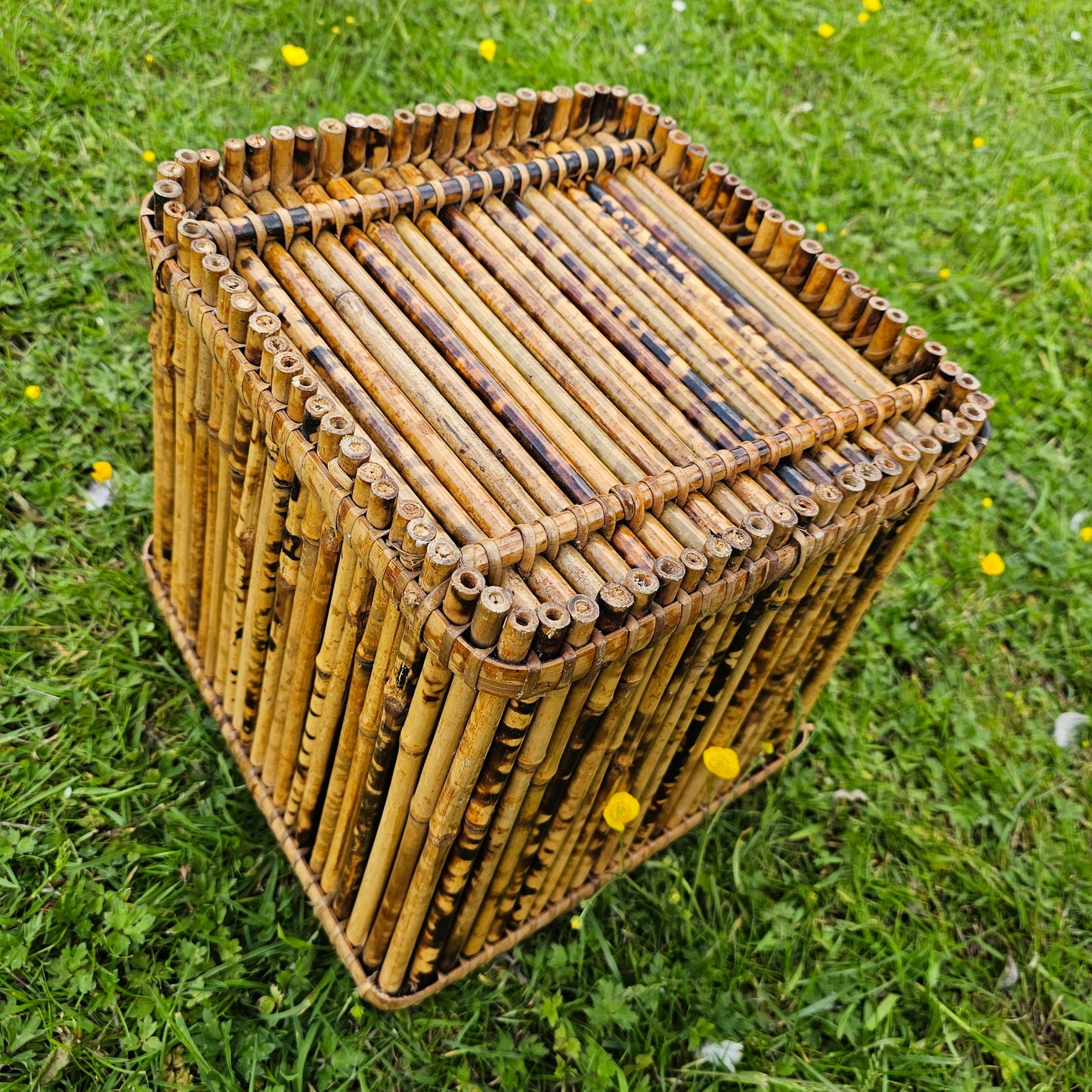 Tortoiseshell Bamboo Planter Waste Paper Bin MCM Vintage