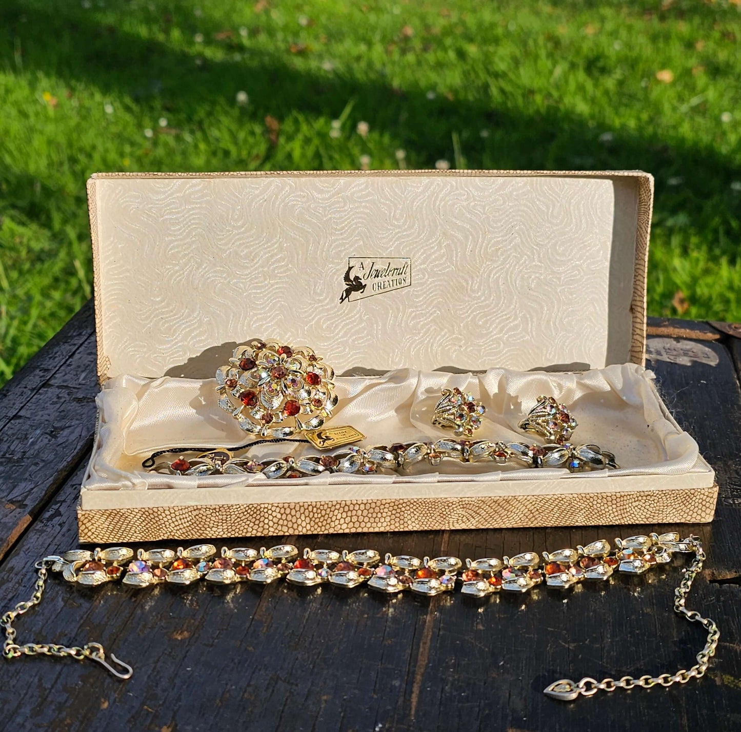 Vintage Jewelcraft Earrings Necklace Bracelet & Brooch Set