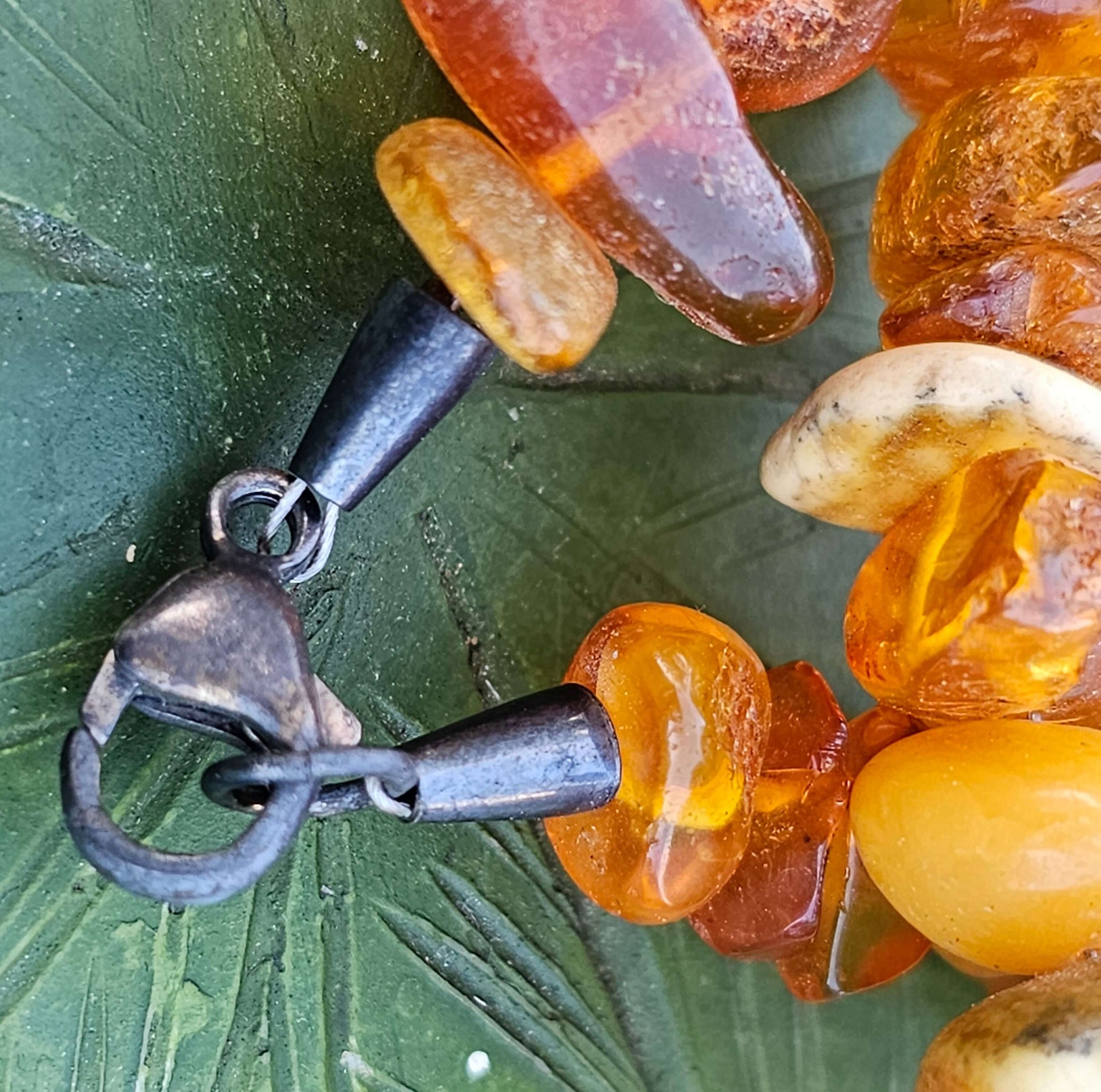 Beautiful Antique Amber Chip Necklace Sterling Silver Clasp