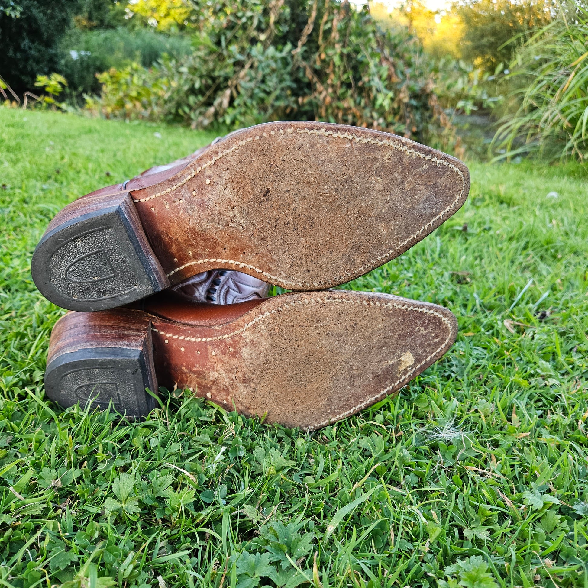 Genuine Cowboy Boots American Vintage Shoes Brown Leather Size 8D