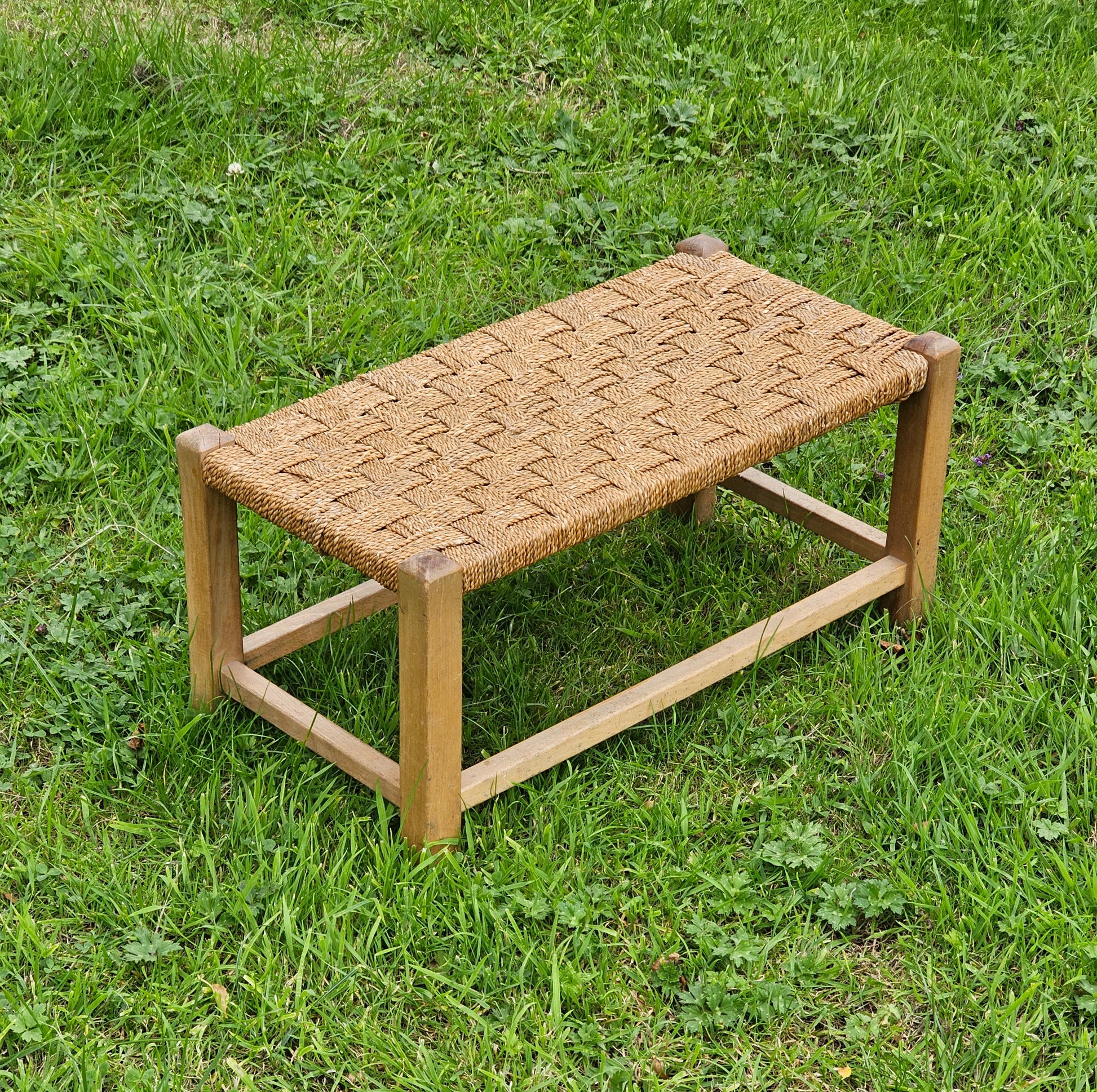 Vintage Woven Double Width Rattan Top Foot Stool Rattan Furniture