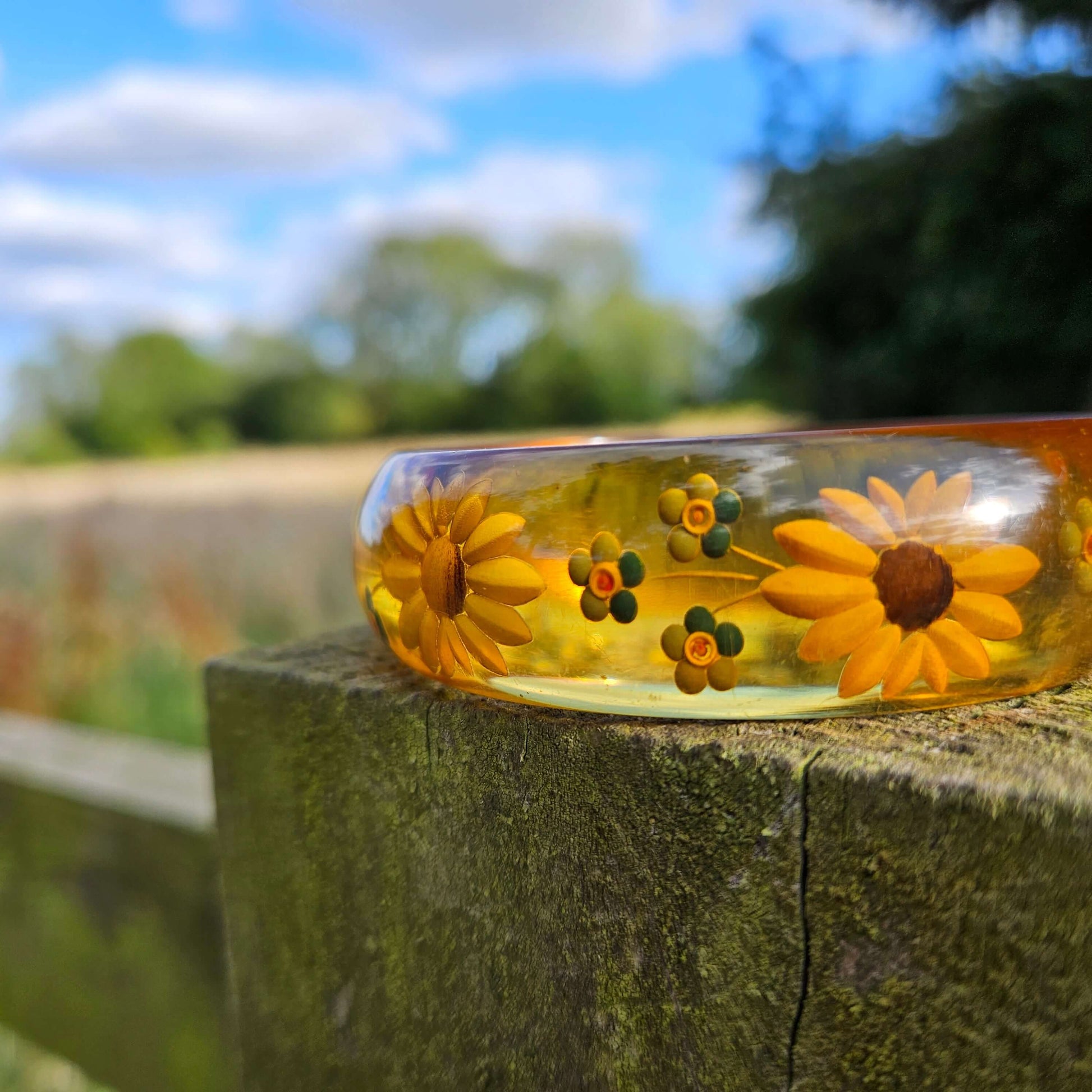 Reverse Carved Bakelite Bangle Vintage Jewellery Flowers