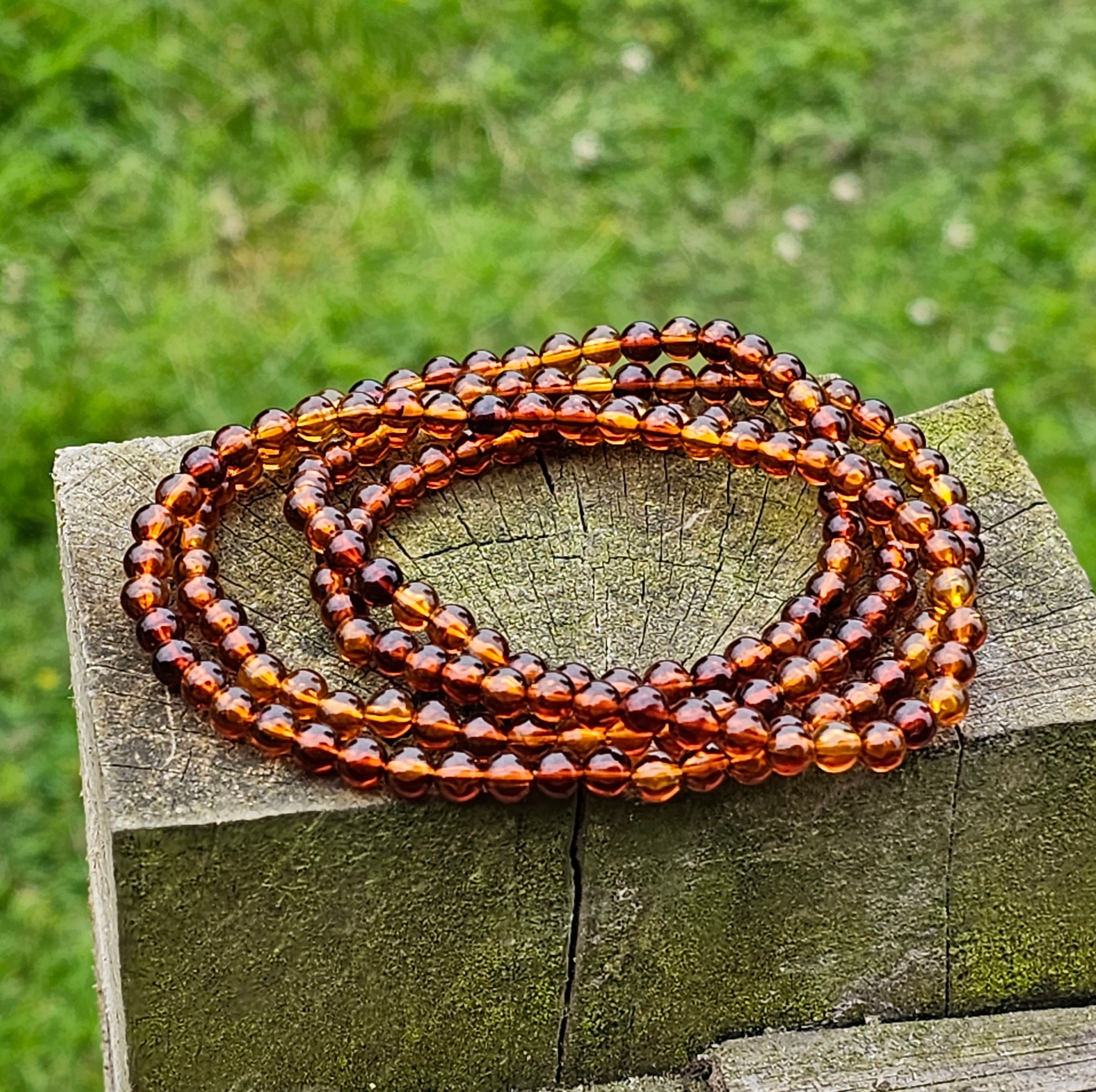 Faux Amber Beads Long Vintage Necklace Boho Style